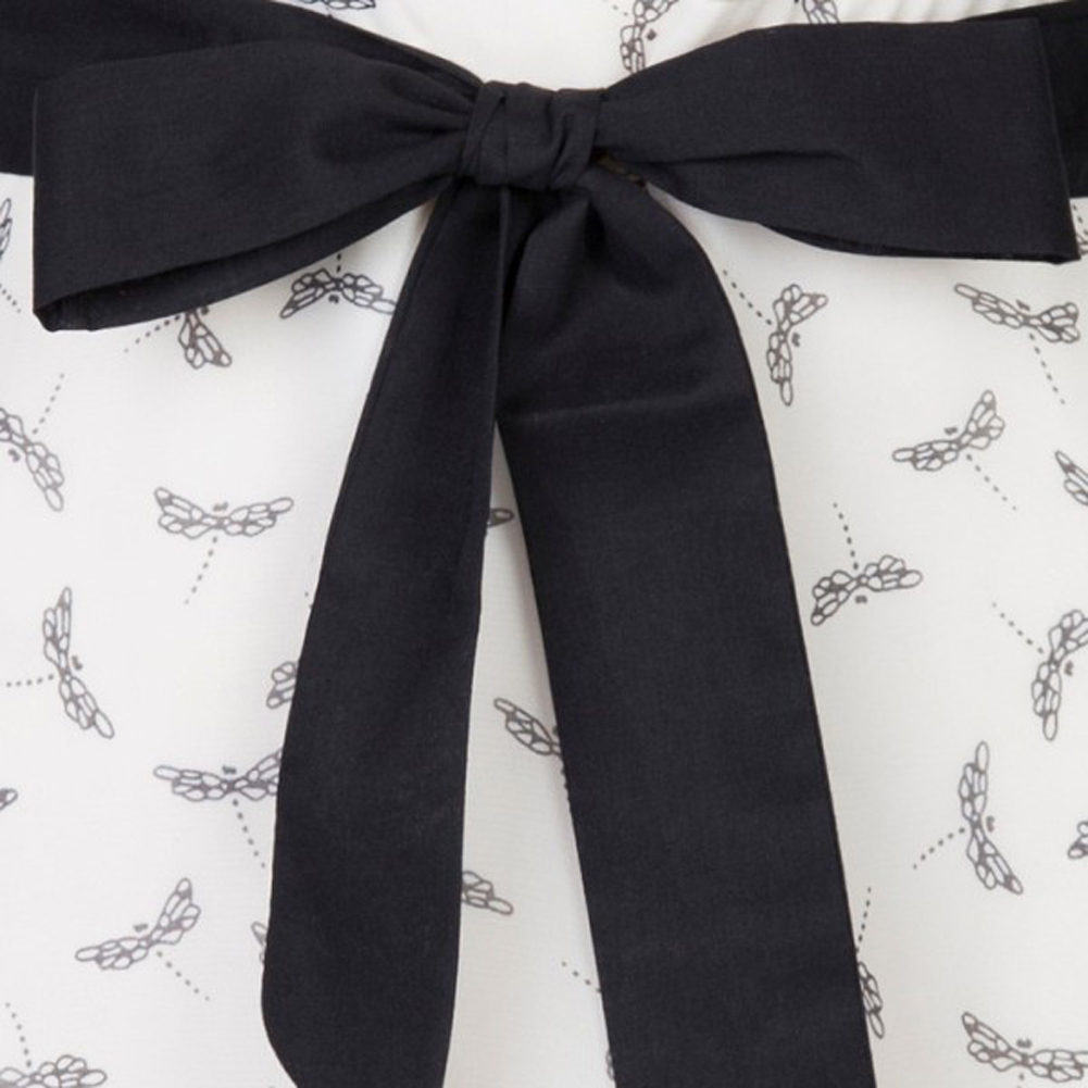 MyMust White Dragonfly Print Elegant Dress With Bow And Belt
