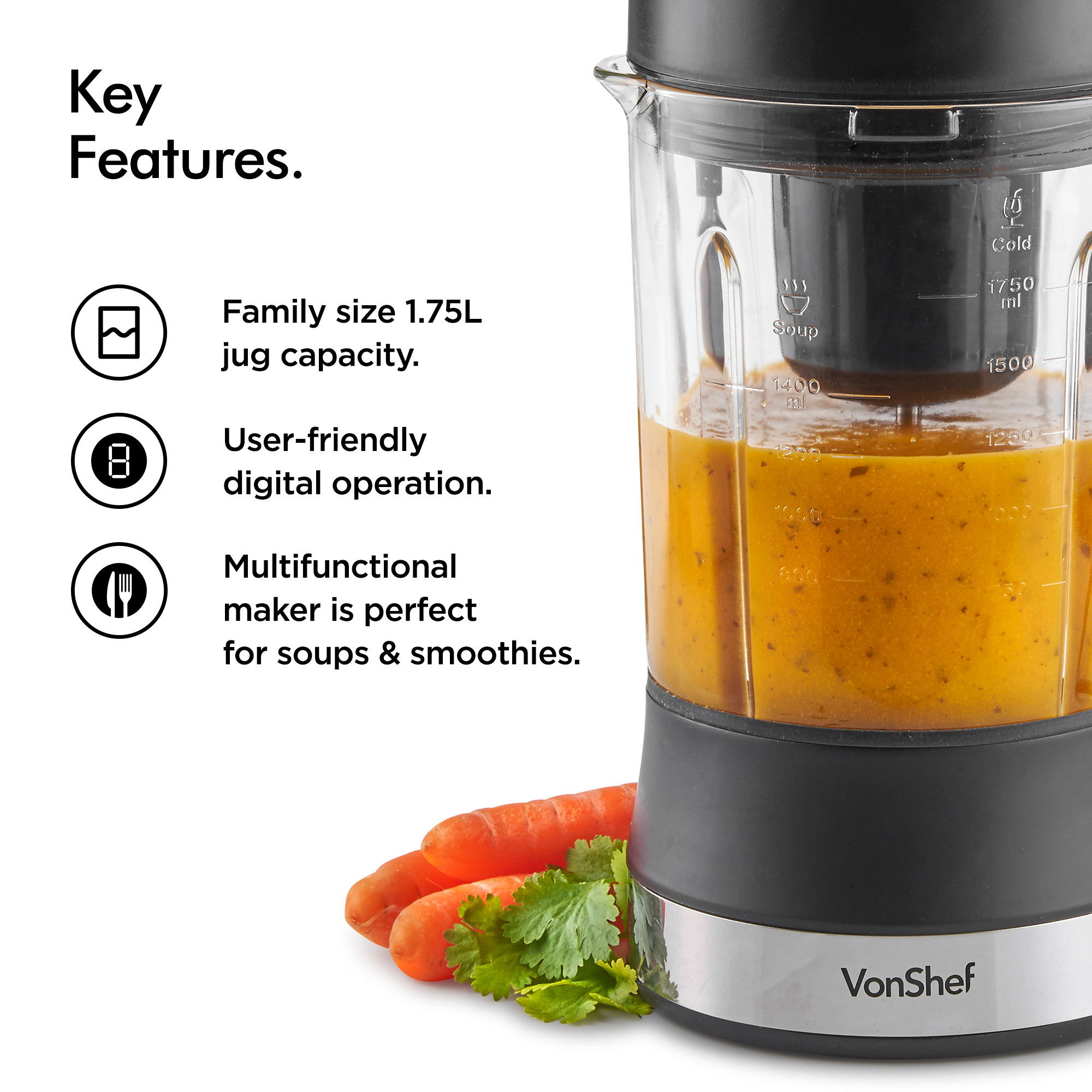 VonShef Soup Maker Smoothie Machine Blender Digital 900W 1.75L 900W Electric 5056115709944 eBay