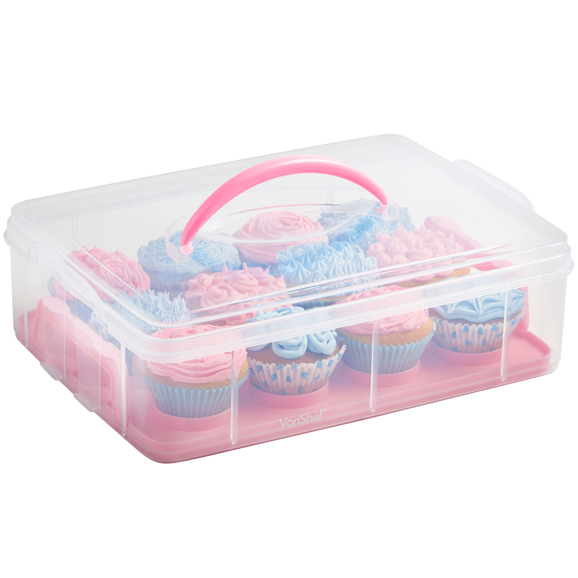 VonShef 36 Cupcake Carrier with Handle Stackable Caddy 3 Tier Plastic ...