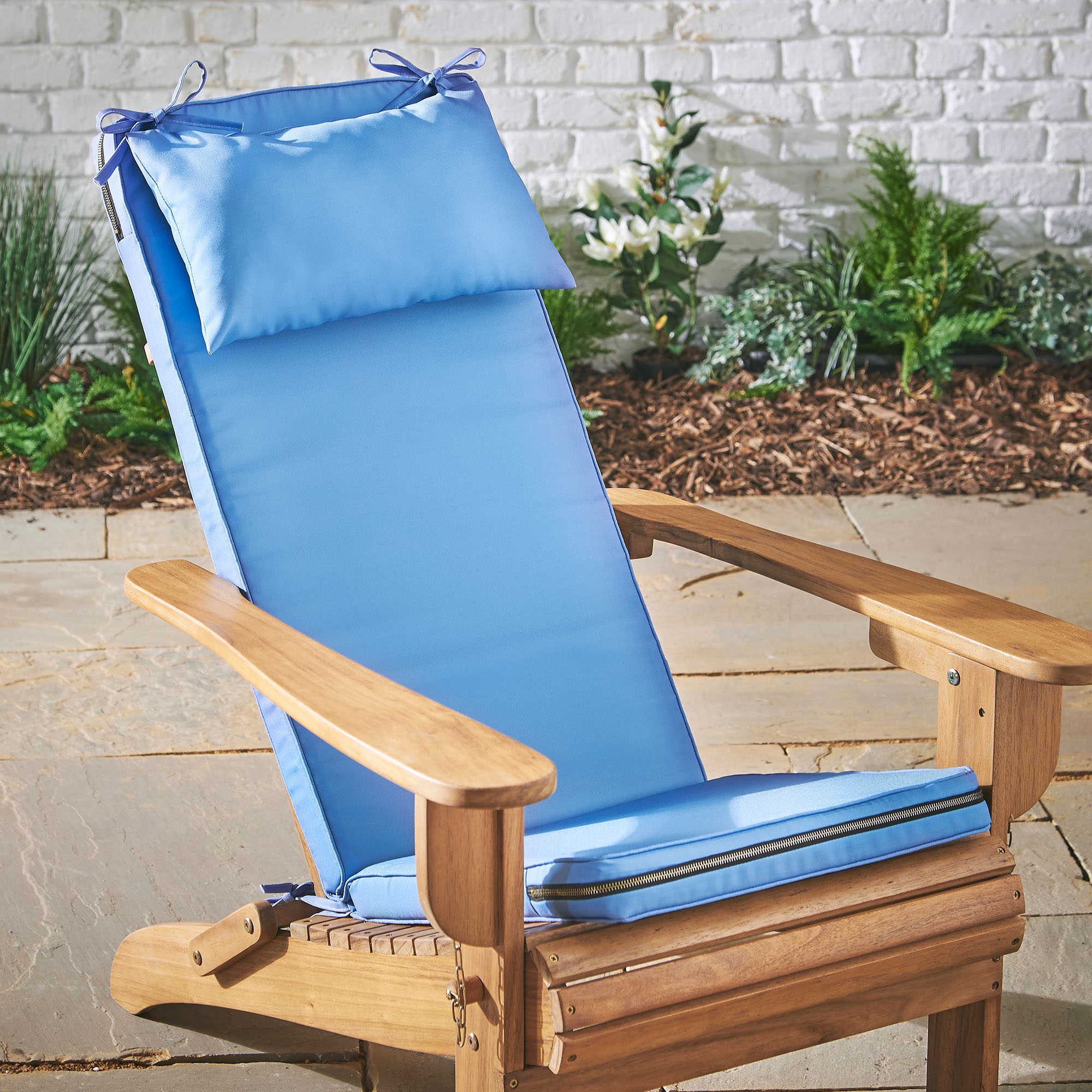VonHaus Adirondack Chair Cushion Seat Pad Garden Blue Denim Water