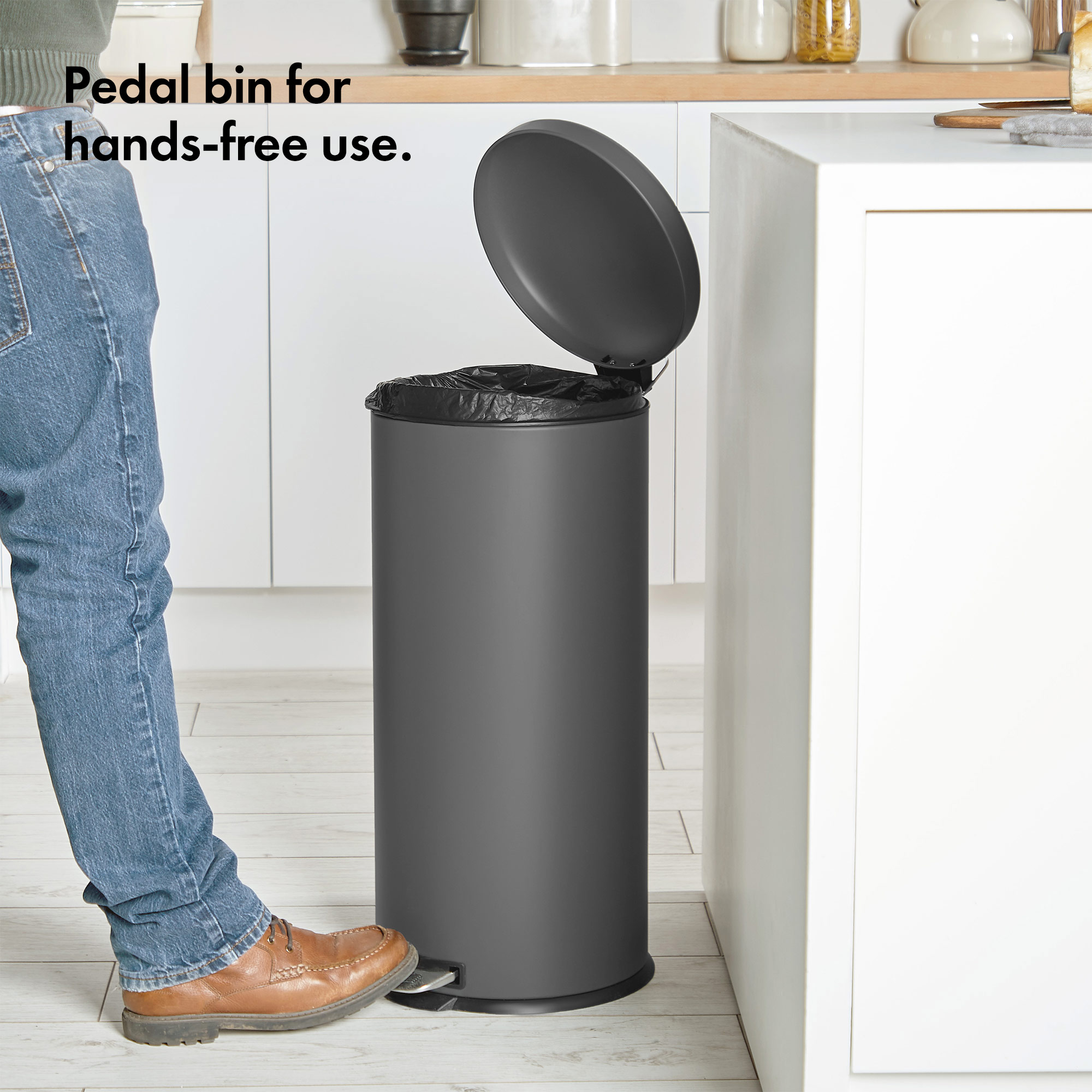 VonHaus 30L Grey Pedal Bin Compact and Portable Waste Bin with Pedal