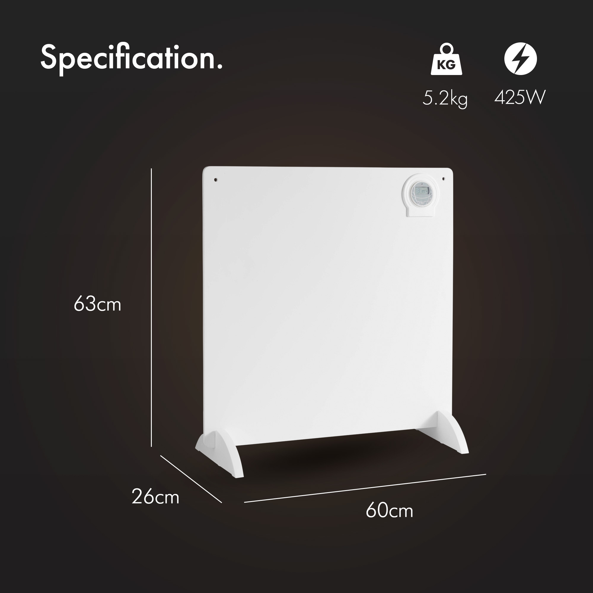 VonHaus Electric Panel Heater Freestanding / Wall Mounted Timer
