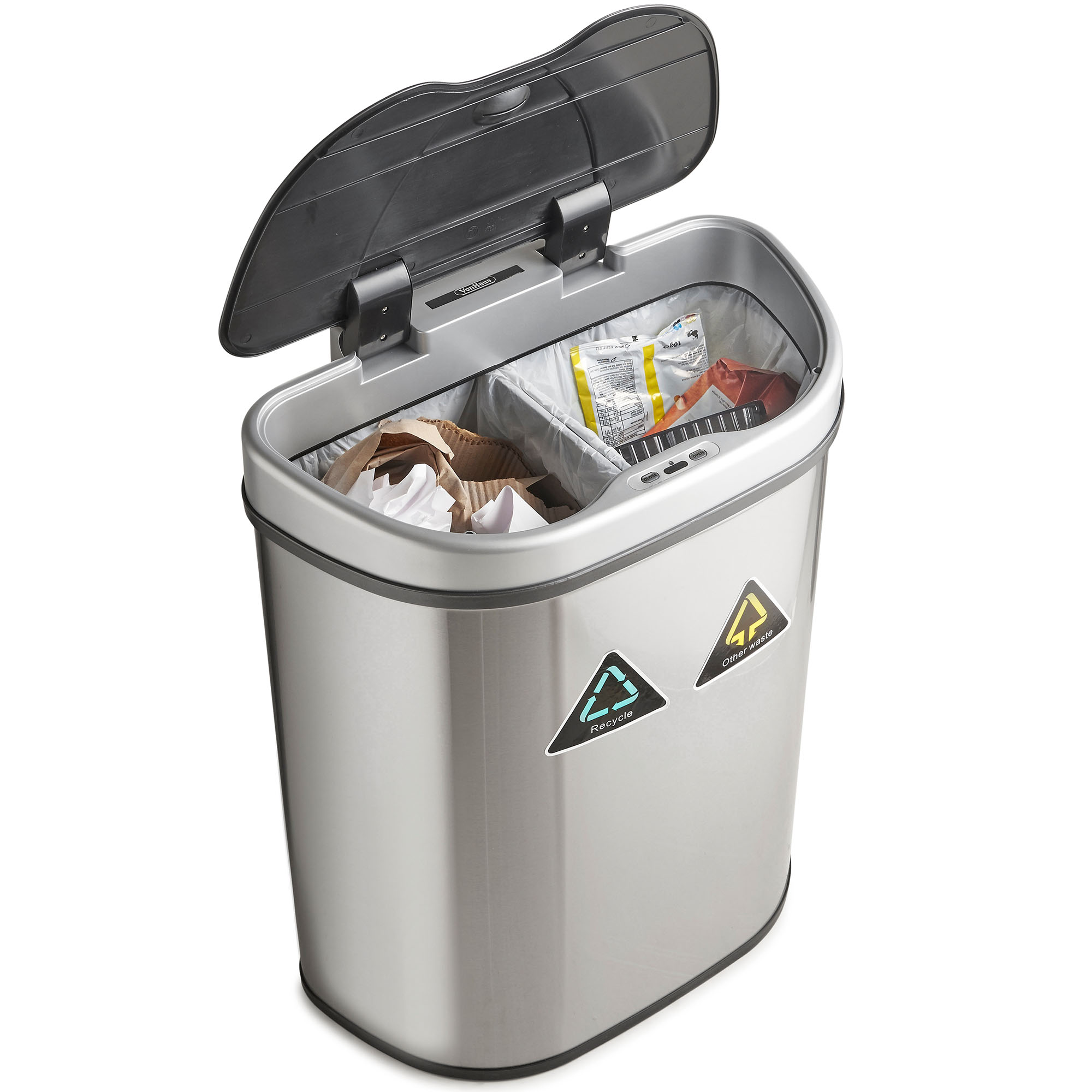 VonHaus 70L Recycling Sensor Bin for Kitchen Waste 2 Recycle