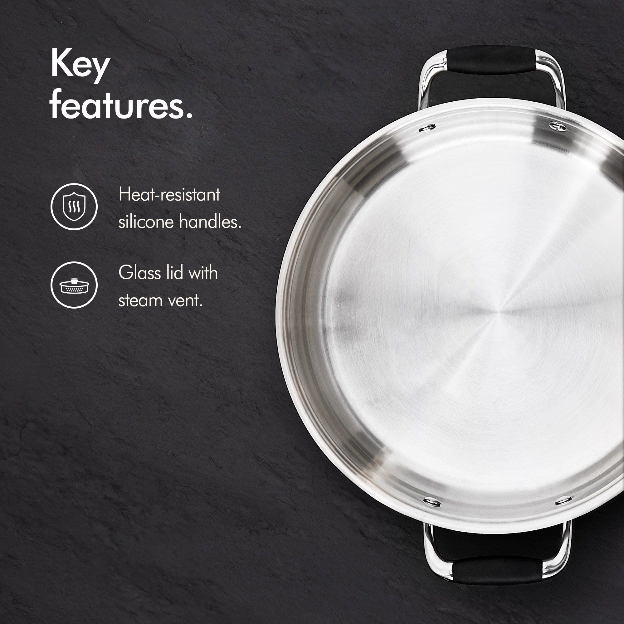 VonShef 28cm Shallow Casserole Dish Stainless Steel Pan Stock Pot Glass Lid 5056115714399 eBay