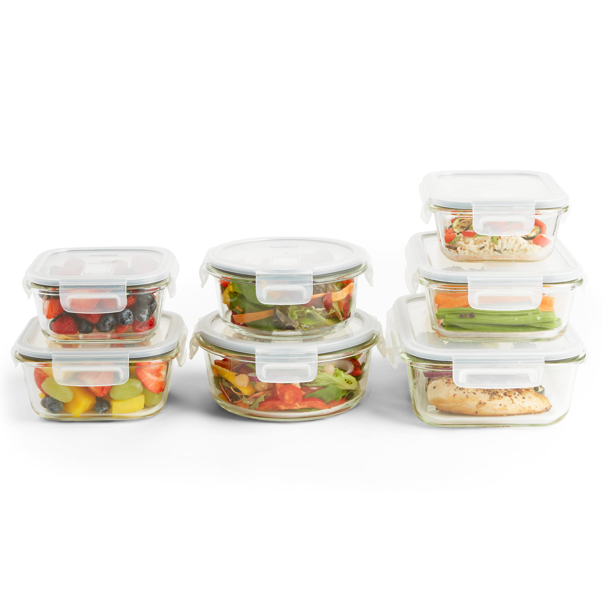 VonShef Food Container Set 7pc Oven Microwave Safe Glass Storage Air