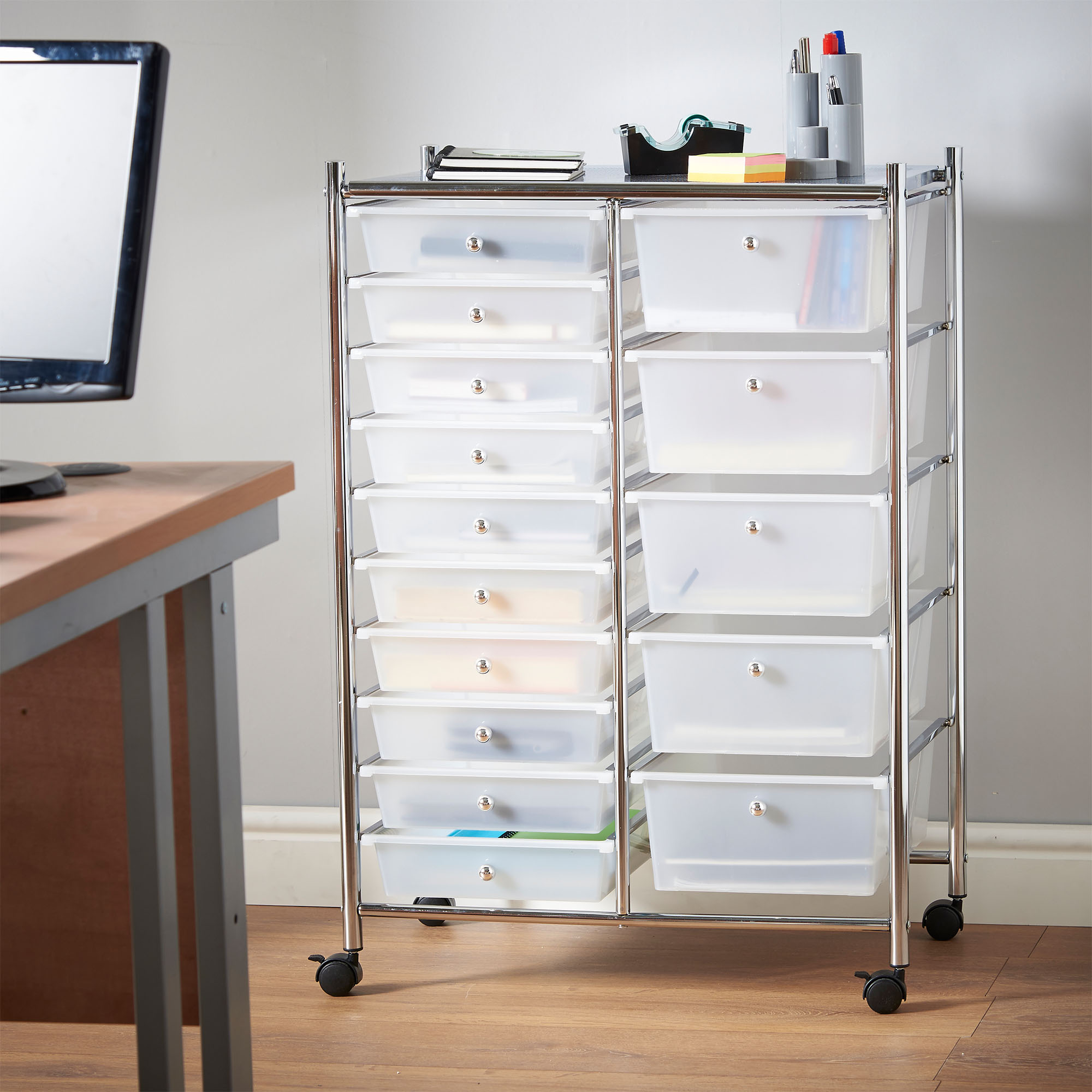VonHaus White 15 Drawer Home Office Salon Make Up Mobile Storage Trolley Unit 769079029823 eBay
