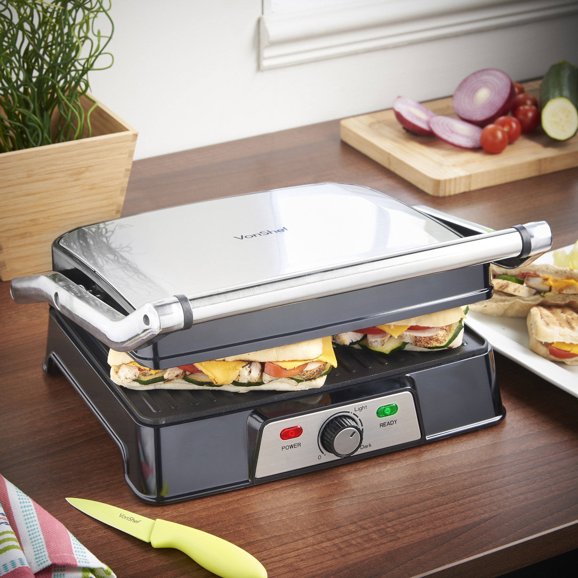 VonShef 2 in 1 Large Panini Toasted Sandwich Toastie Maker Press