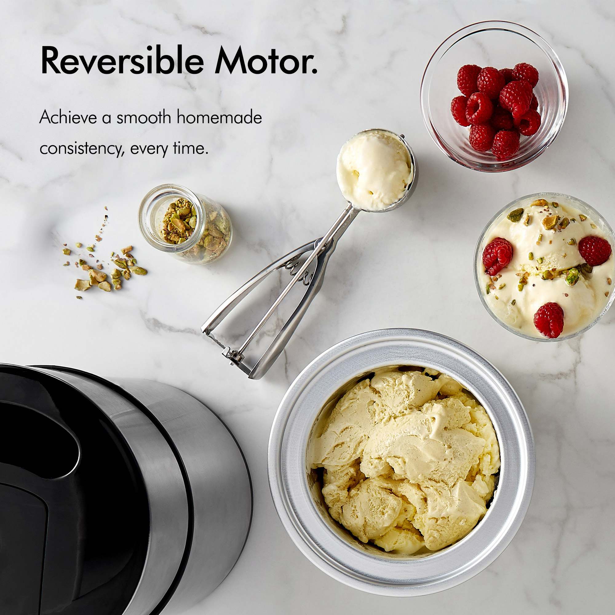 VonShef Stainless Steel Ice Cream Maker Machine with Detachable Bowl 2L