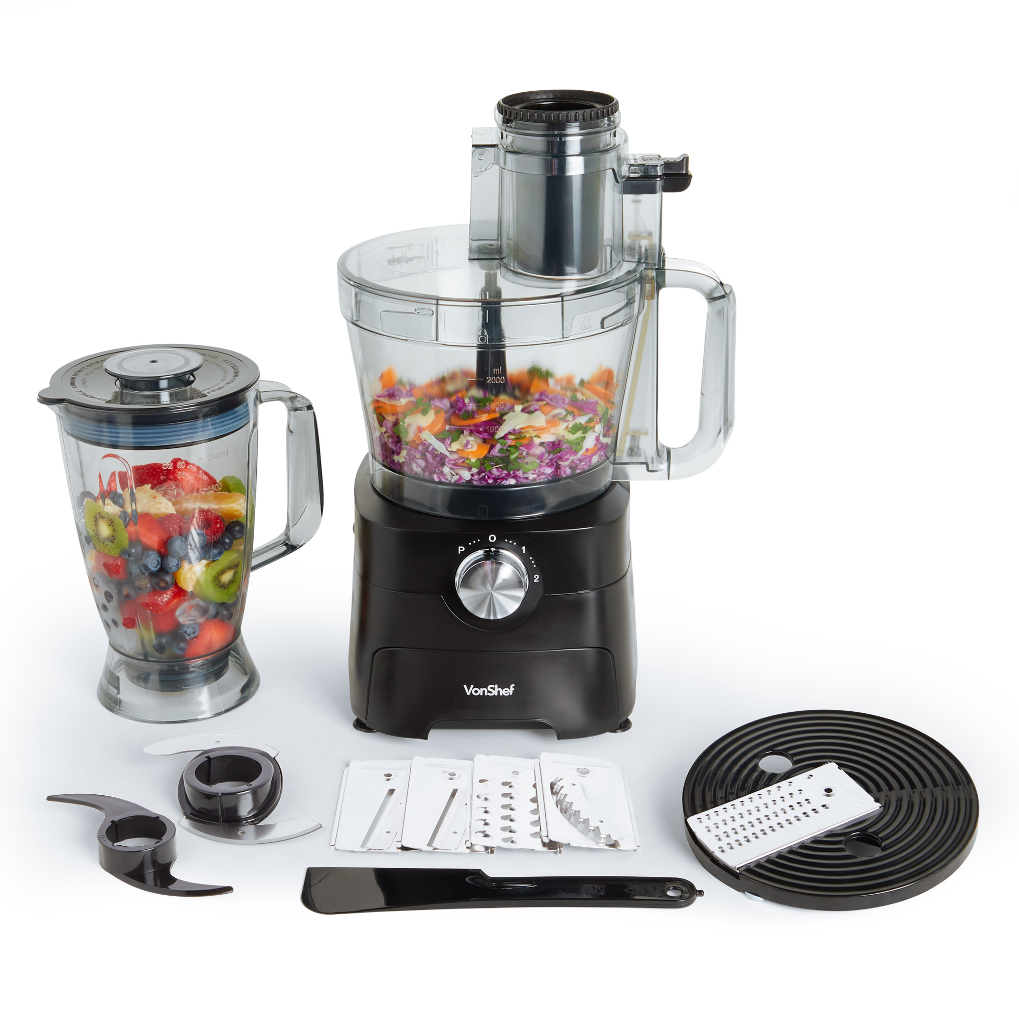 VonShef 1000W Food Processor Blender Chopper Juicer Dough Blade ...