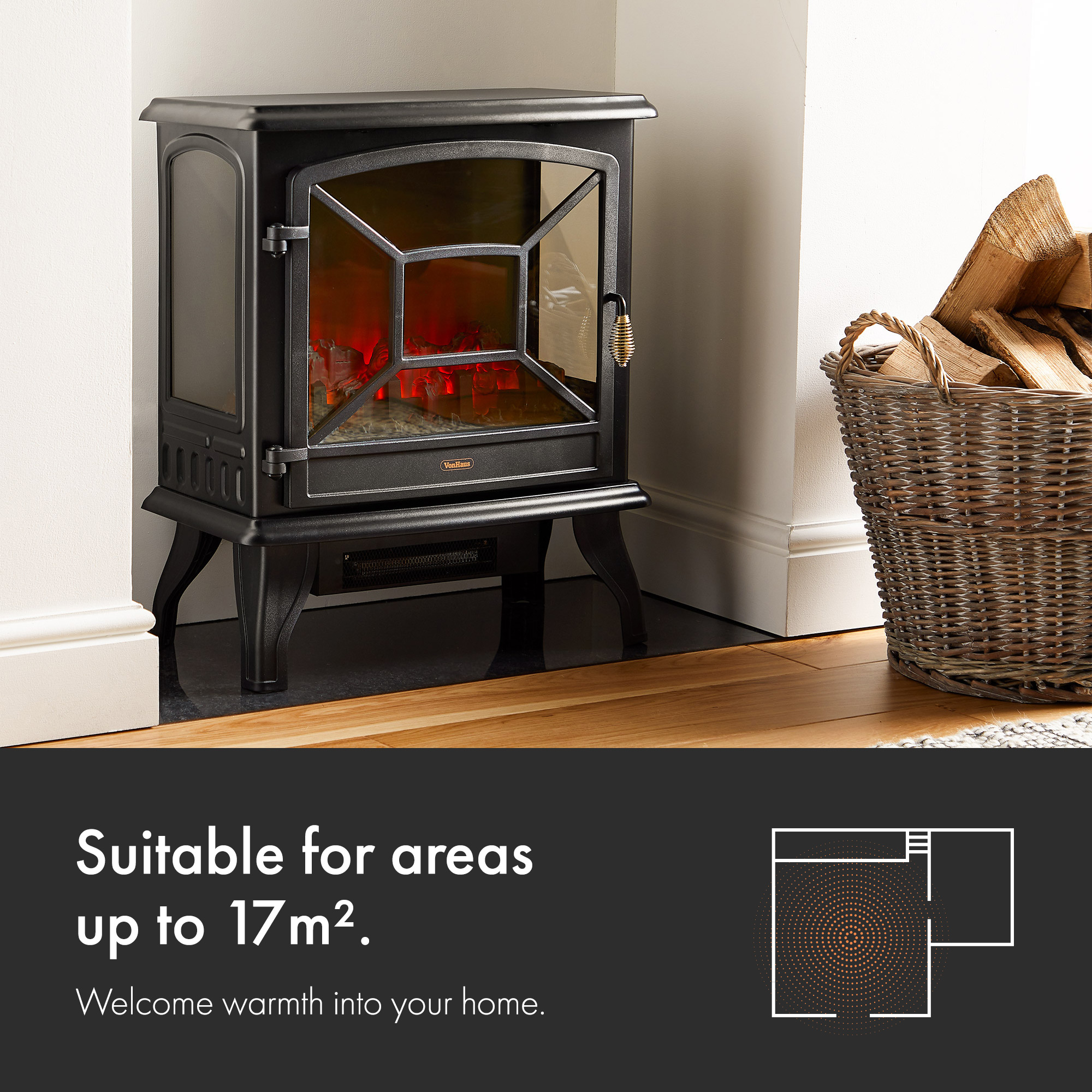 VonHaus Panoramic Electric Stove Heater Fireplace Fire Flame Effect