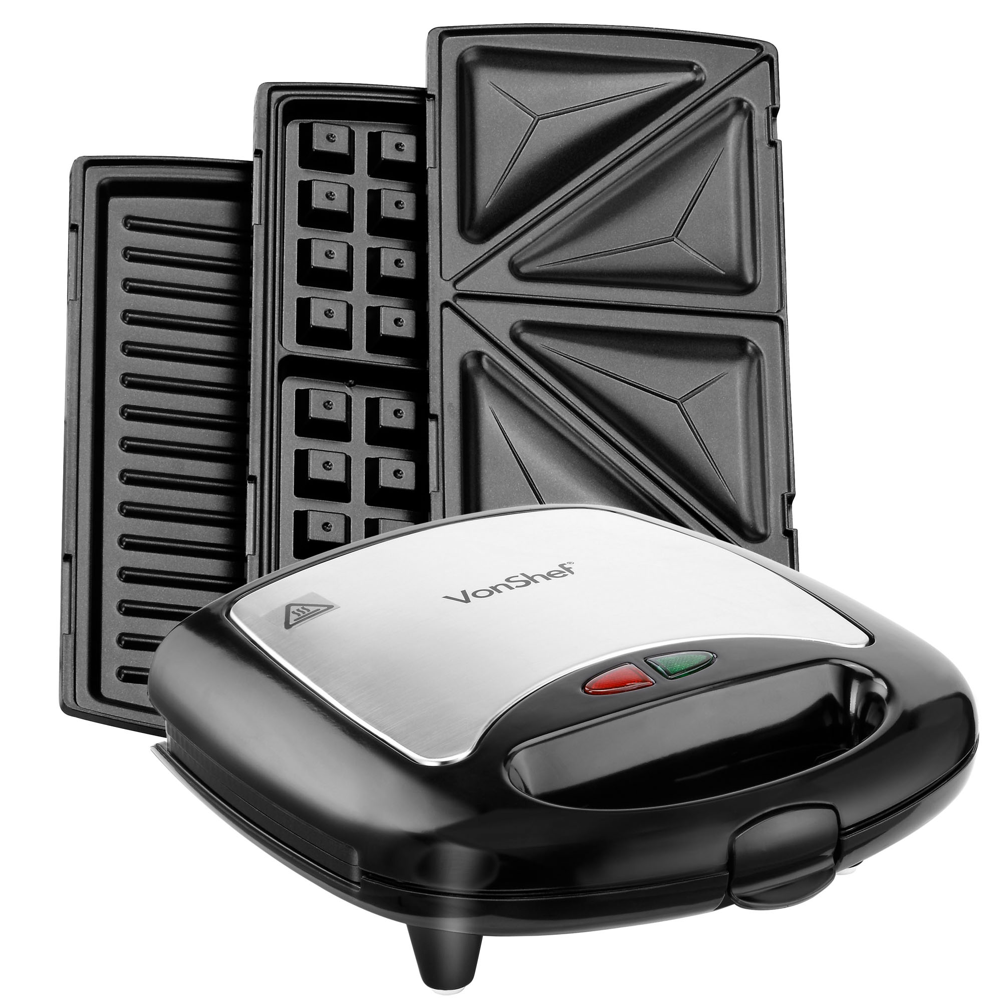 VonShef 3 in 1 NonStick Sandwich Maker Toaster Waffle Iron Press