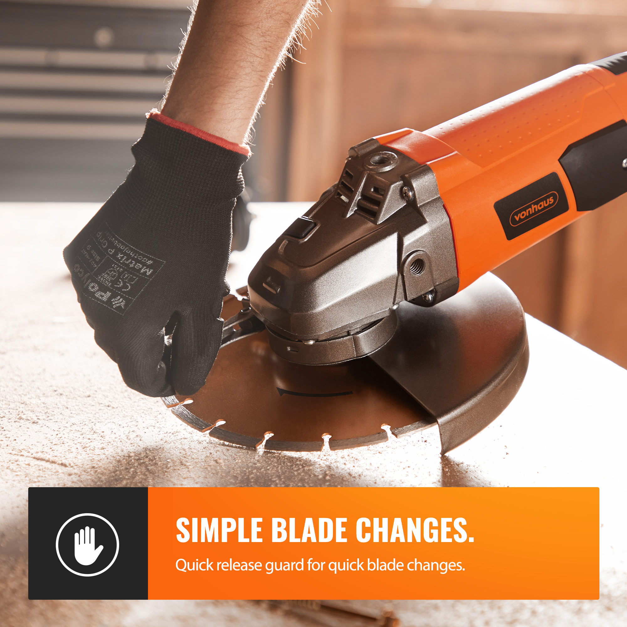 VonHaus 9” Angle Grinder (230mm) with Diamond Cutting Wheel & Disc