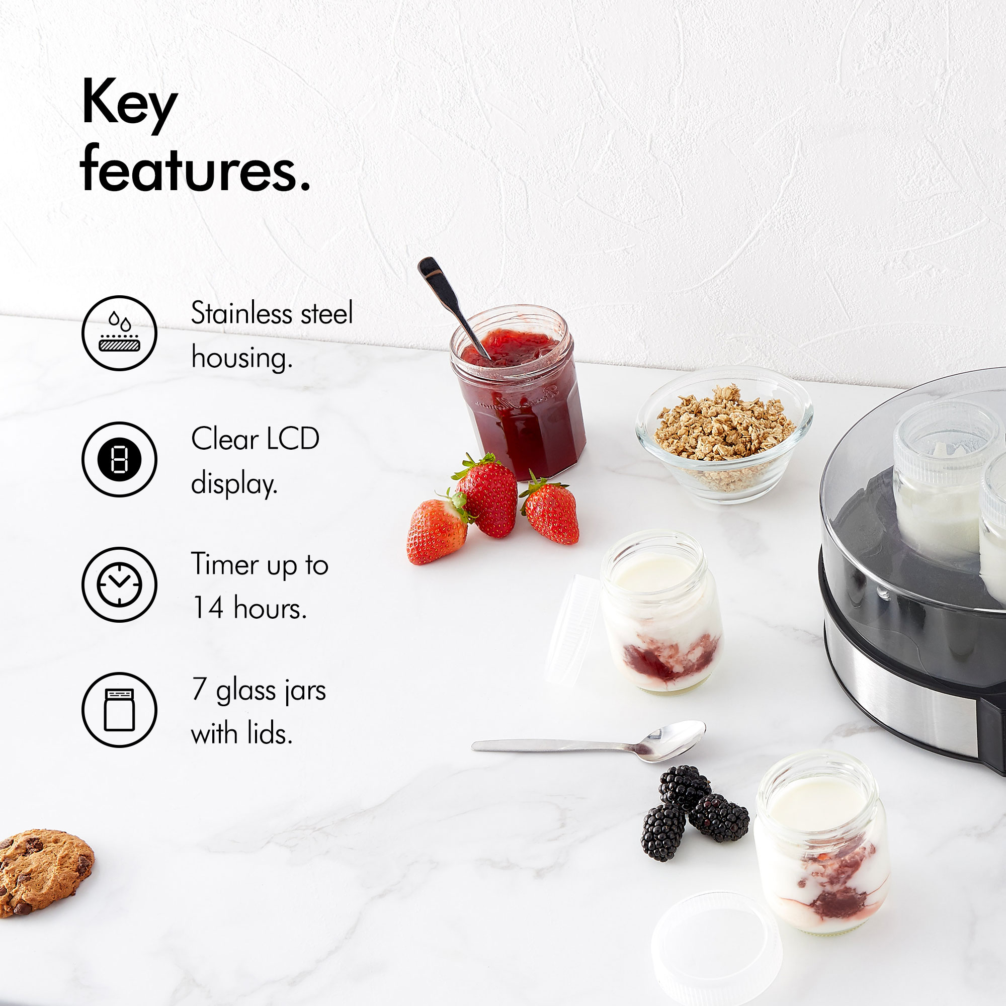 VonShef Digital Yoghurt Maker Machine With 7 Glass Jars LCD Display S/S