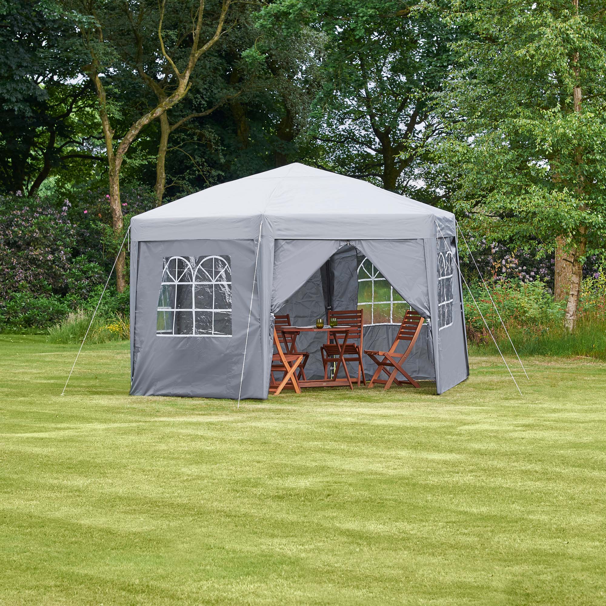VonHaus Hexagonal Grey Gazebo Outdoor Garden Marquee with Side Walls & Windows eBay