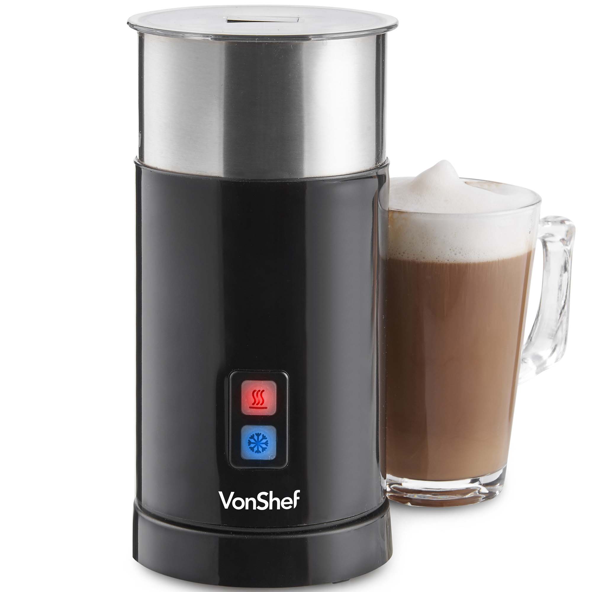 VonShef Milk Frother Electric Black Silver Double Wall Whisk Heater