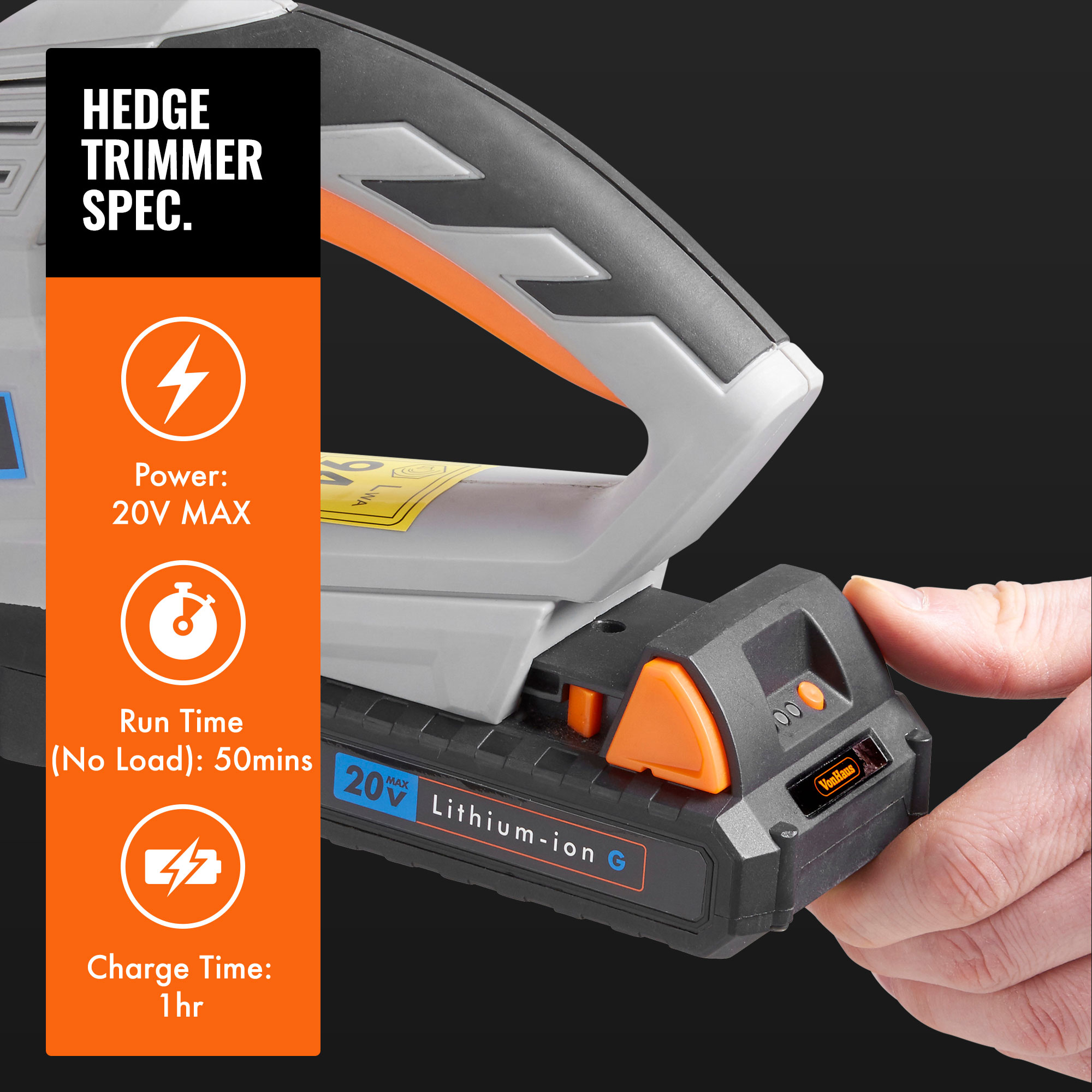 VonHaus 20V Max. Hedge Trimmer Part of the 20 Volts. Lithiumion G Range 5060351495585 eBay