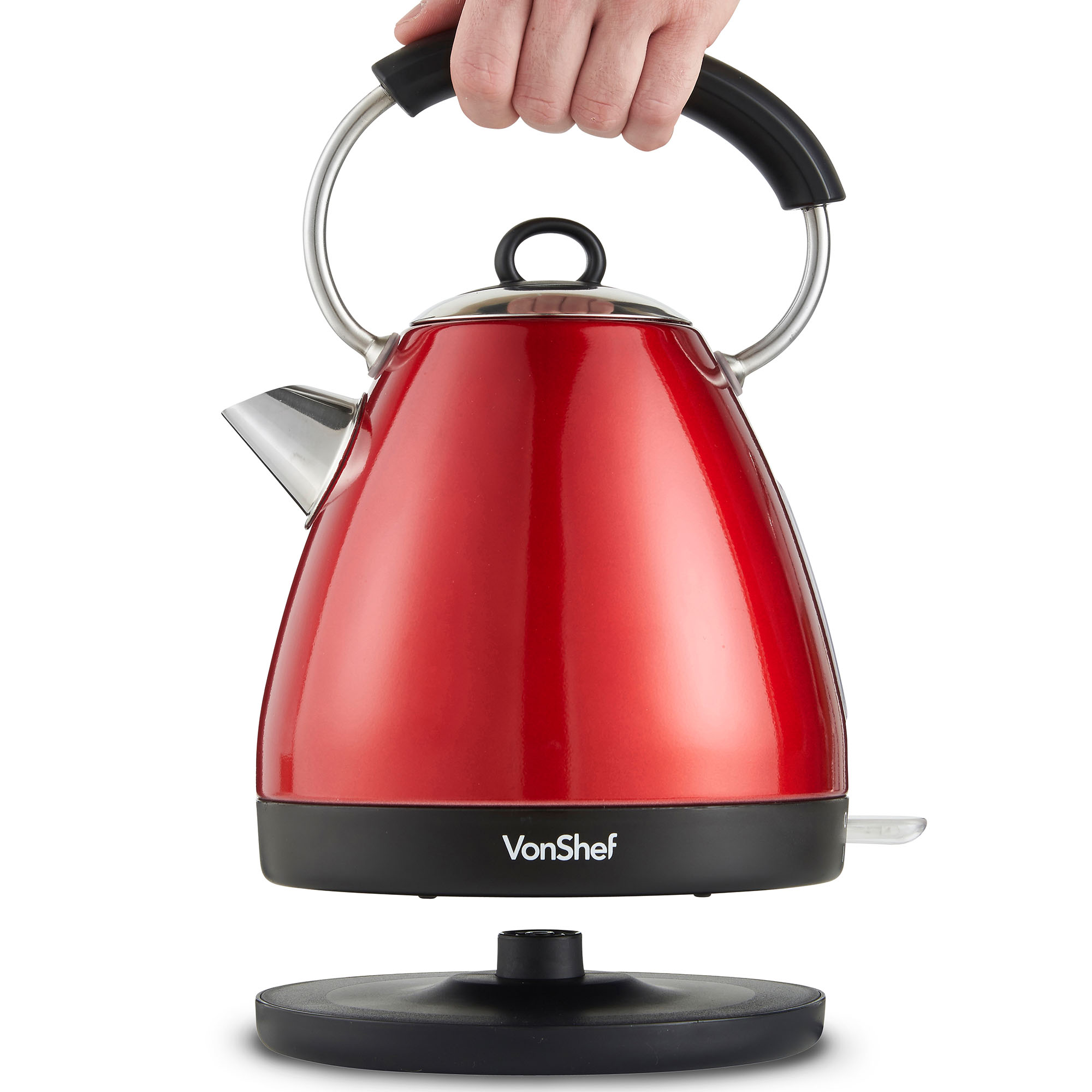 VonShef Red Electric Kettle Stainless Steel Pyramid Stainless Steel