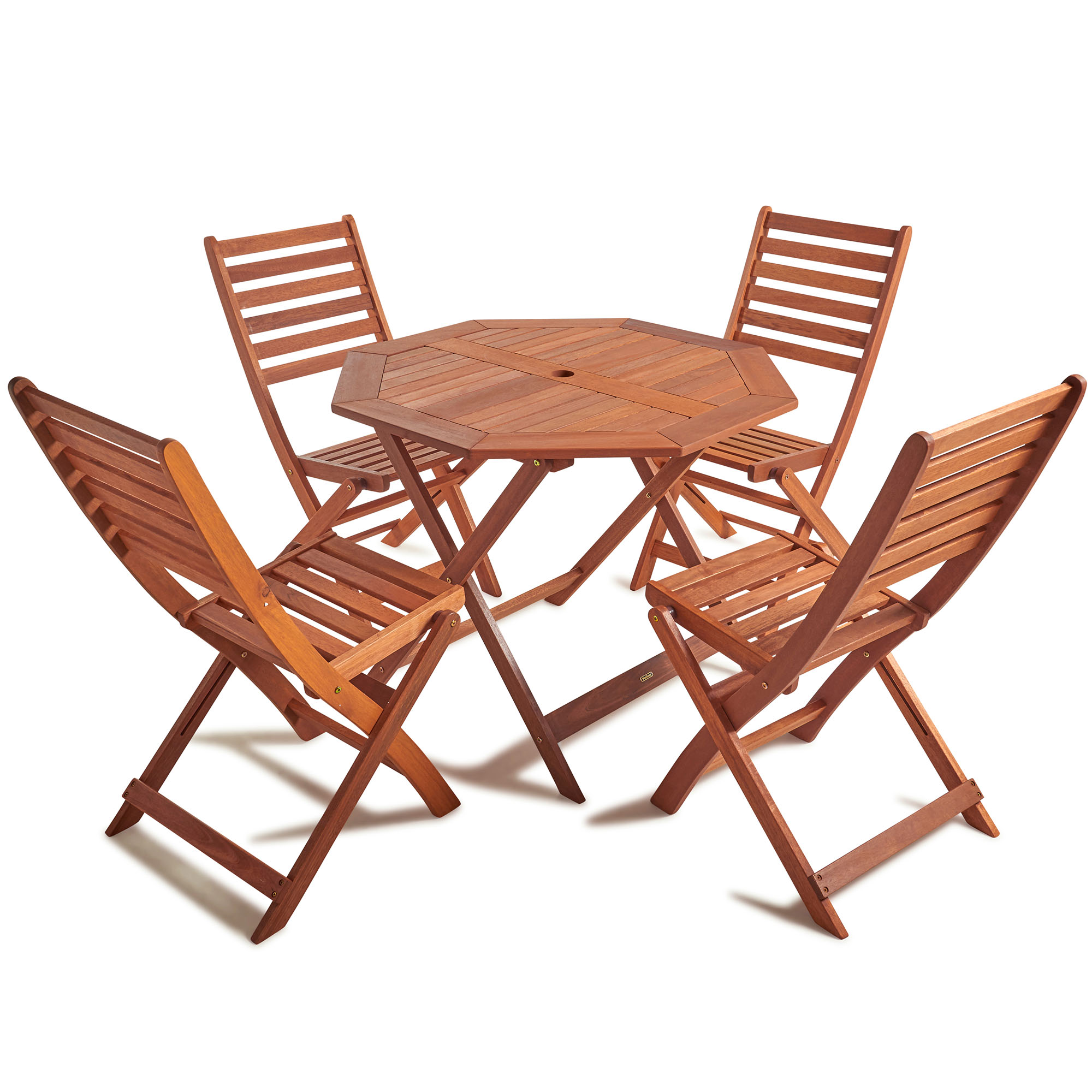 VonHaus 4 Seater Wooden Dining Set Rustic Table and Folding Chairs Patio Garden
