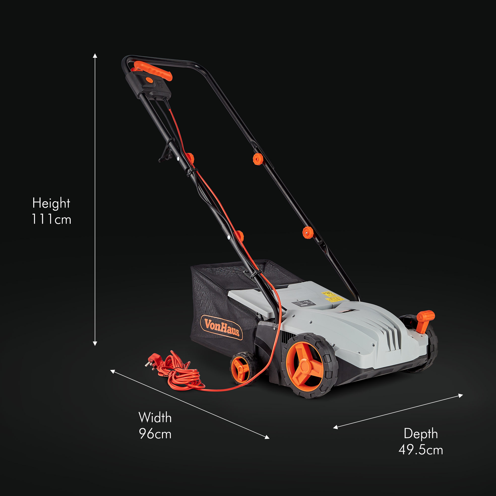VonHaus 1300W Lawn Rake Electric Raker 4 Depth Settings & 32cm