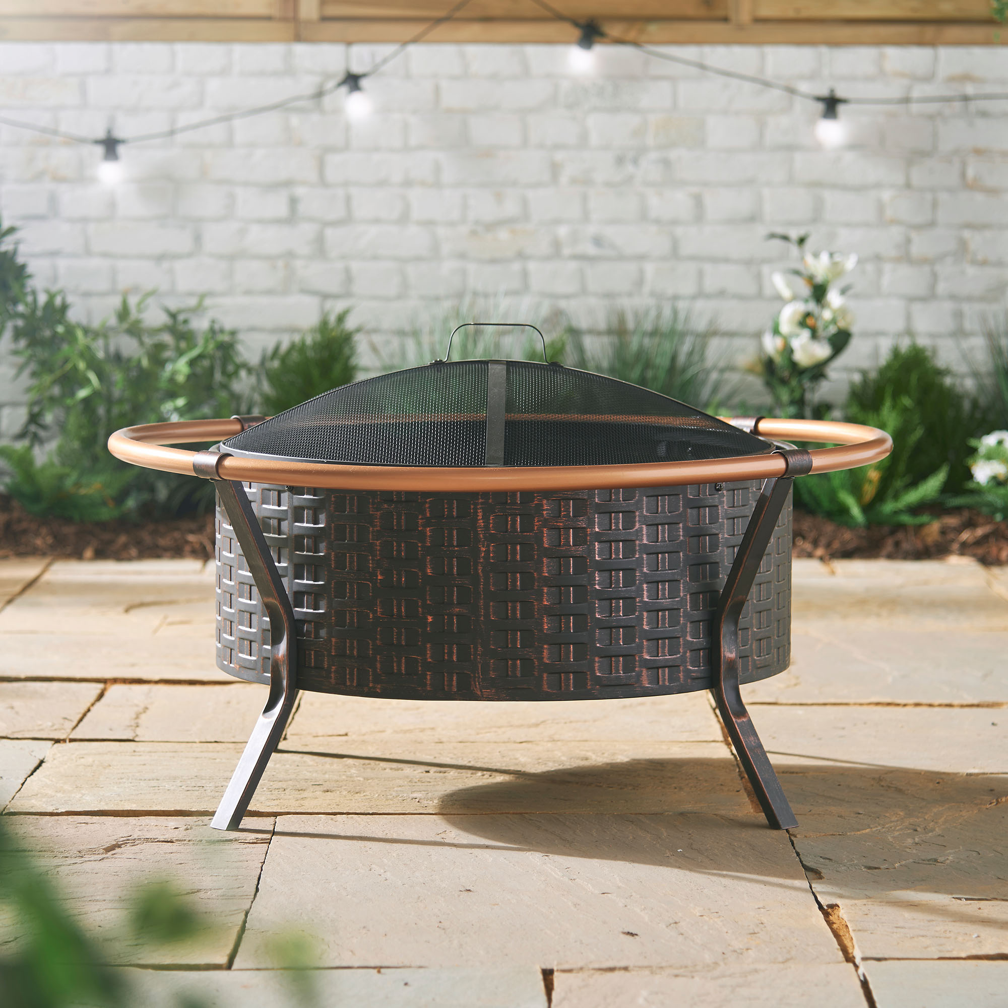 VonHaus Copper Rim Fire Pit with Grill Rack, Spark Guard and Poker eBay