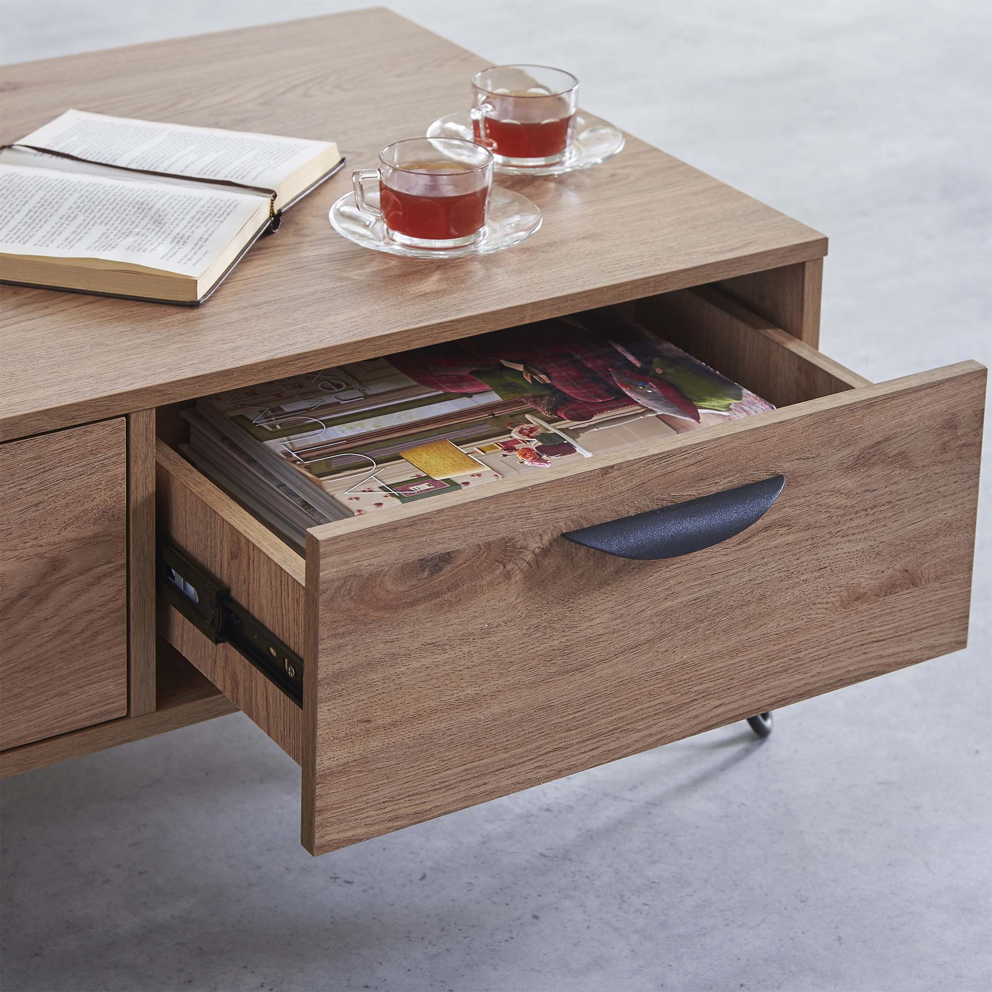 VonHaus Capri Coffee Table 2 Soft Close Drawers Oak-Effect ...