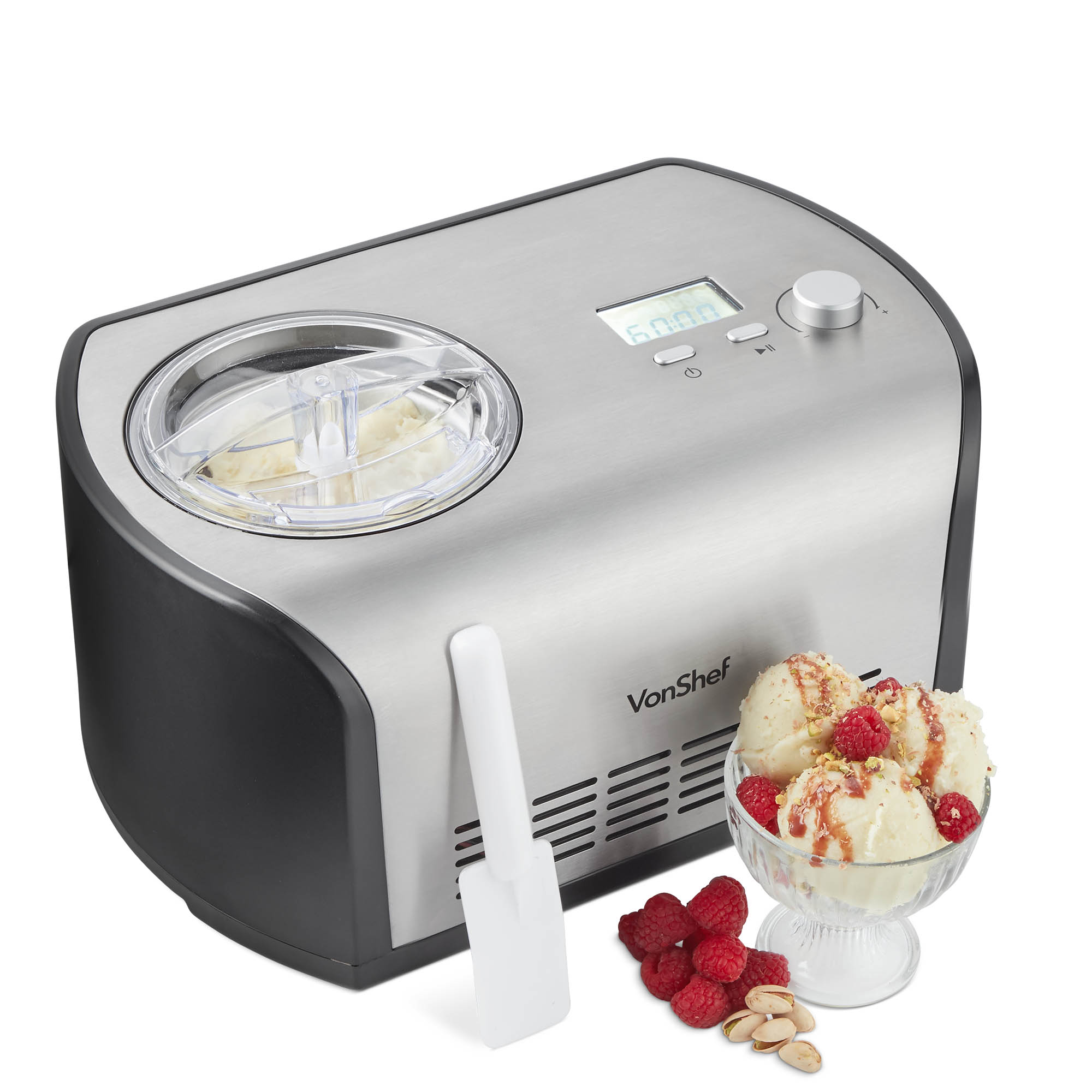 VonShef Ice Cream Maker Machine with Compressor Automatic 1.2L Removable Bowl ...