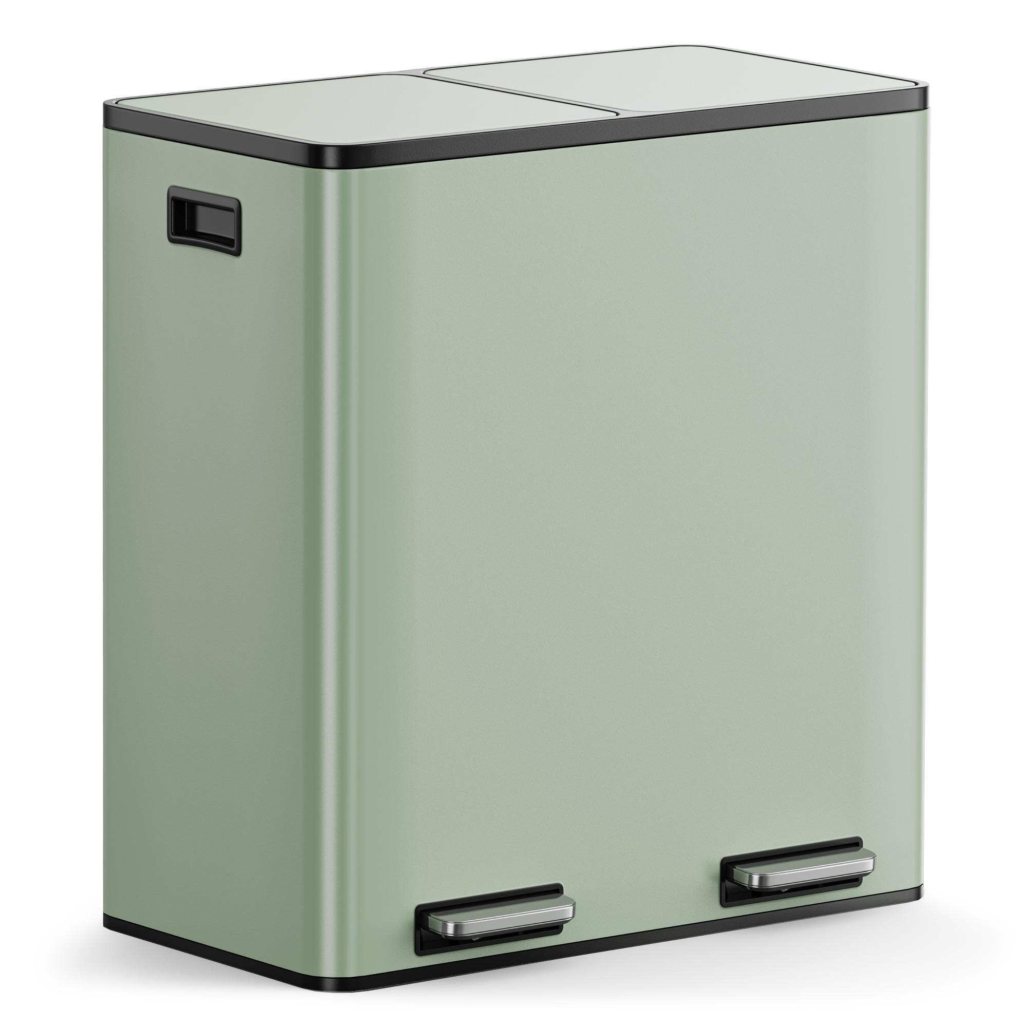 Sage Green Recycling Kitchen Bin, 60L with Double Compartments 2 x 30L, VonHaus