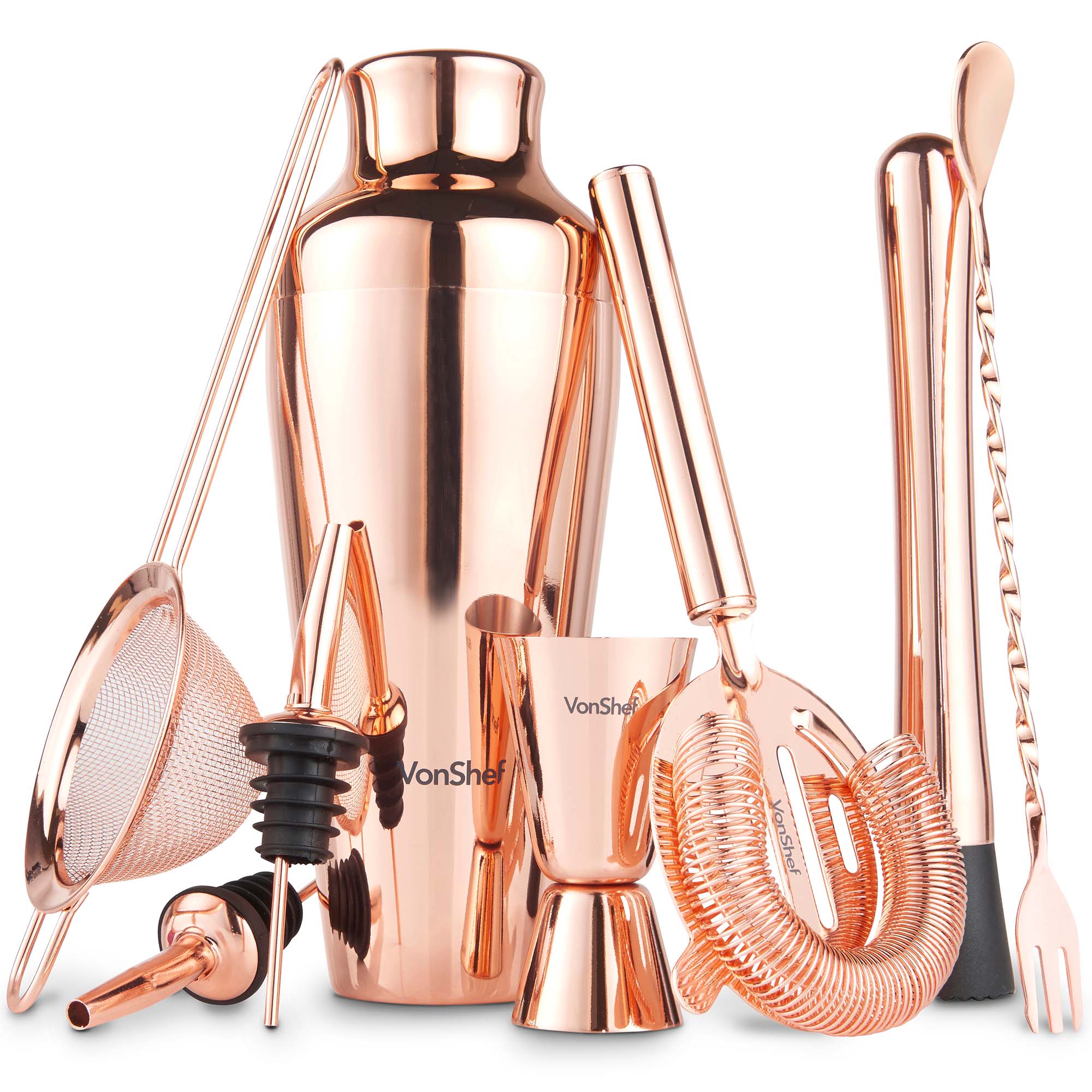 VonShef Copper Cocktail Shaker Set Making Kit Gift Shakers Parisian