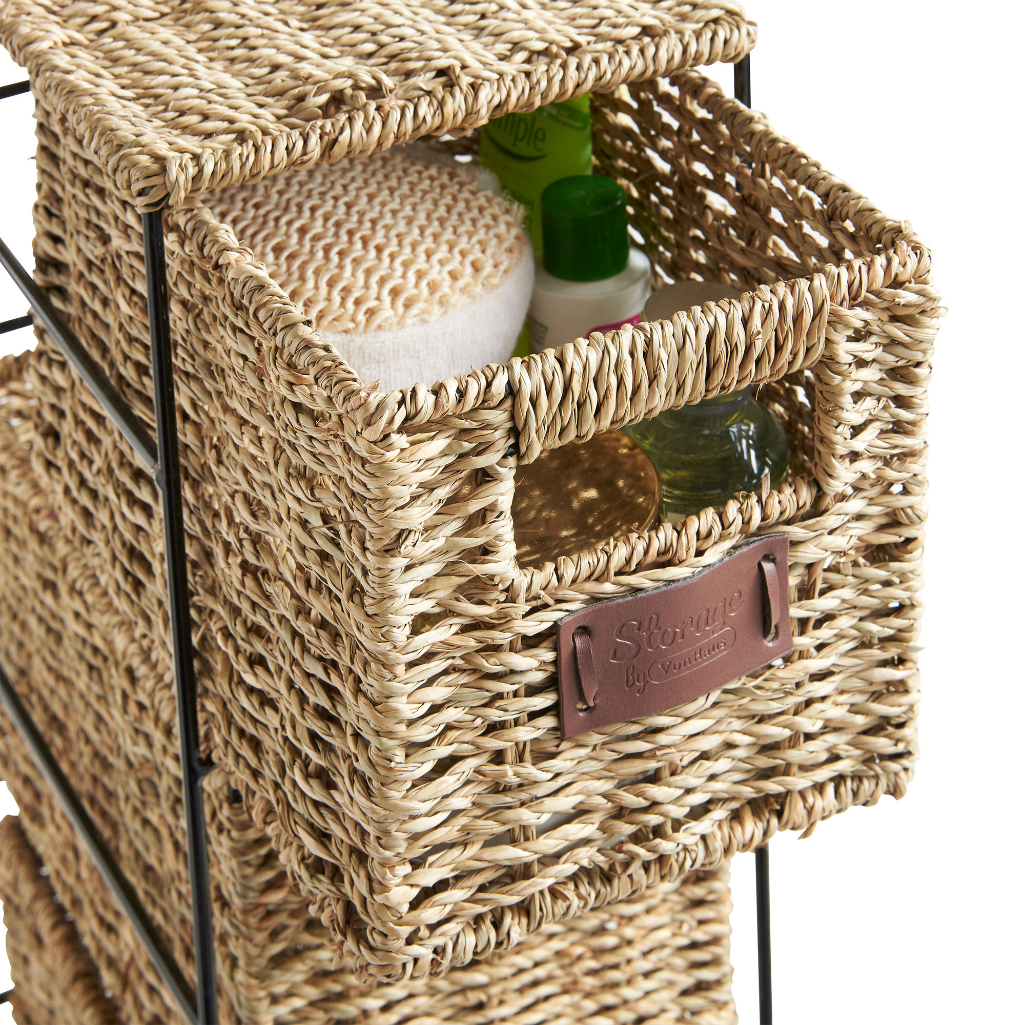 VonHaus 4 Tier Seagrass Wicker Basket Storage Unit Organiser With
