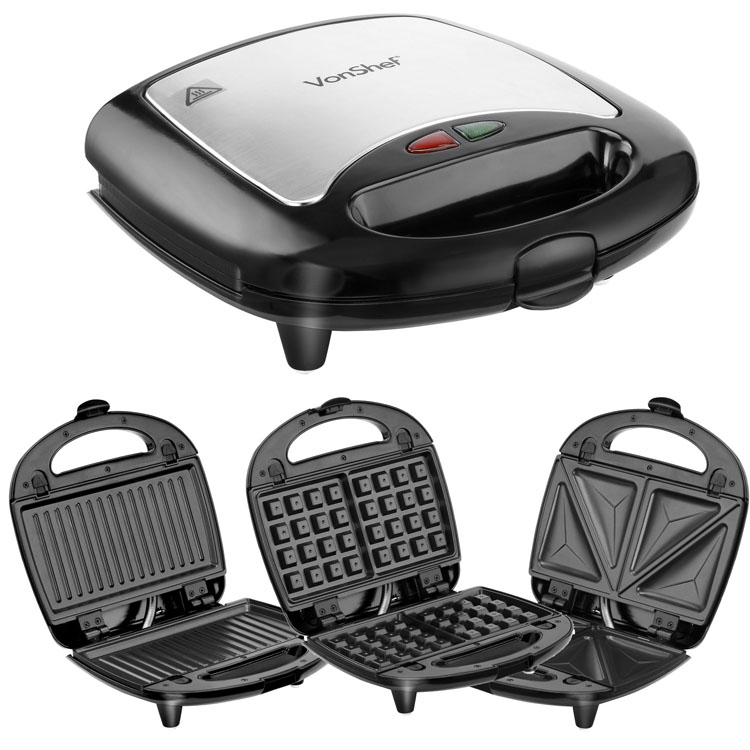 VonShef Sandwich Toaster Waffle Maker Iron Toastie Grill Panini Press 3