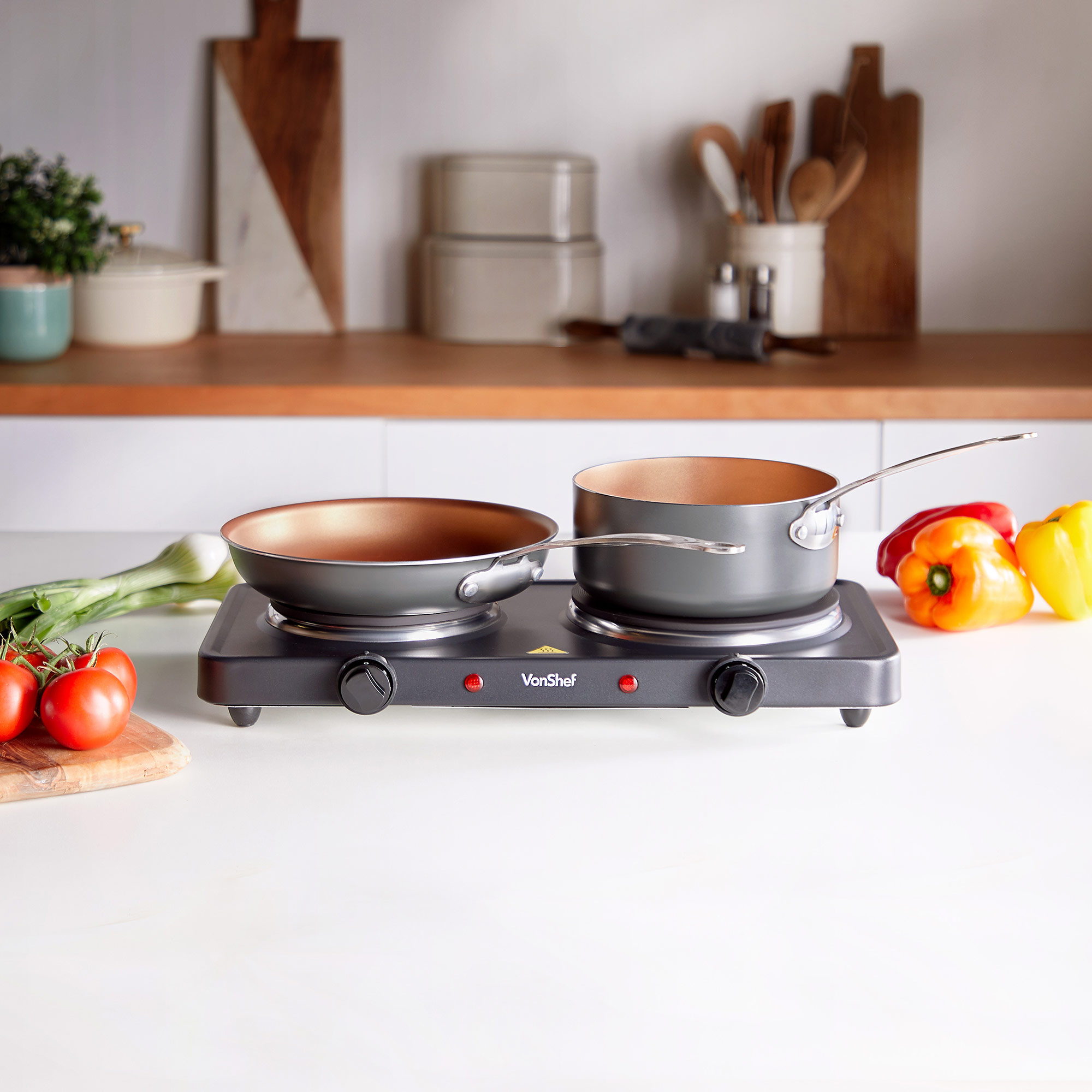 VonShef Hot Plate Double Cooker Hob 2500W Table Top Portable Stainless