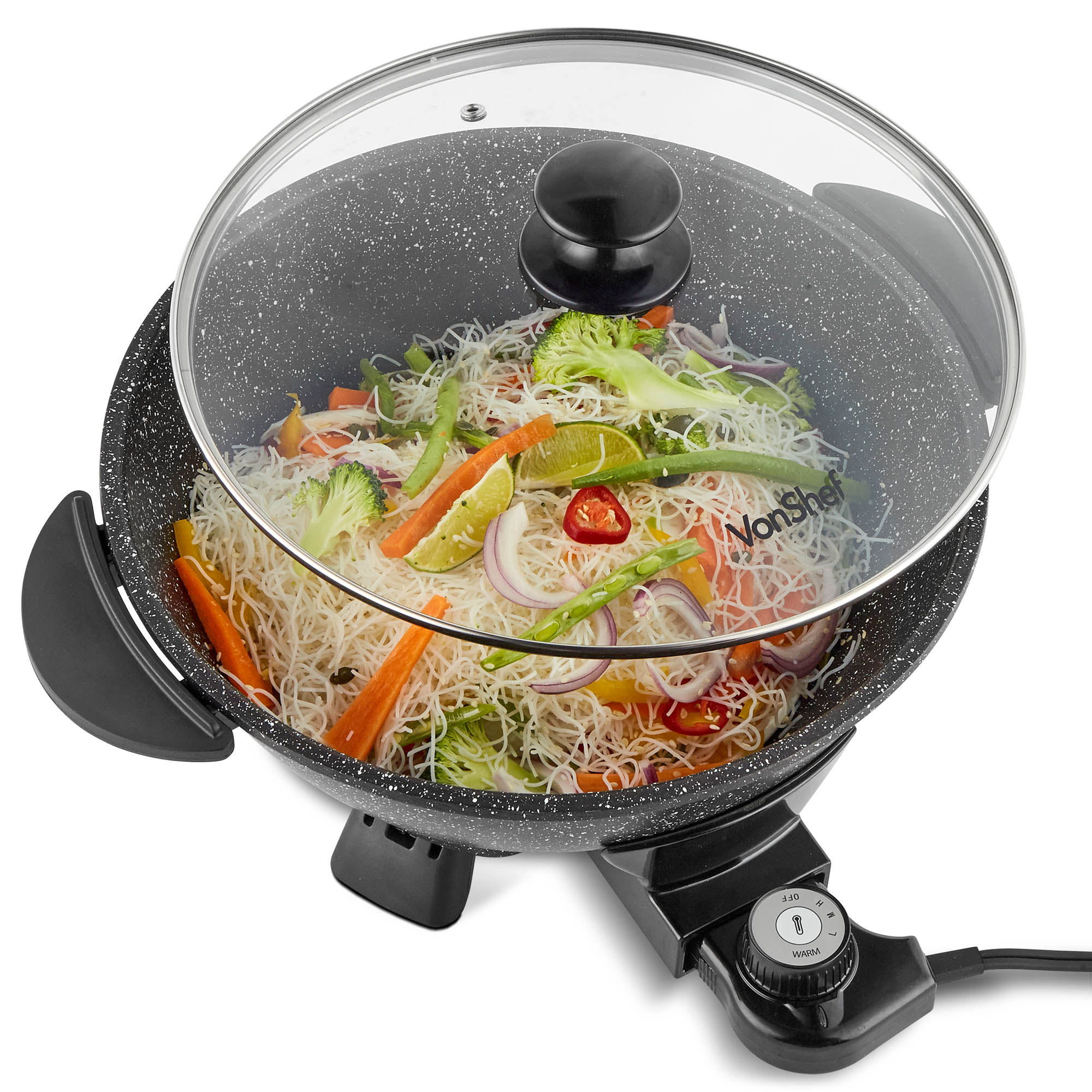 VonShef Electric Wok Multi Cooker Skillet Frying Pan Fry Non Stick