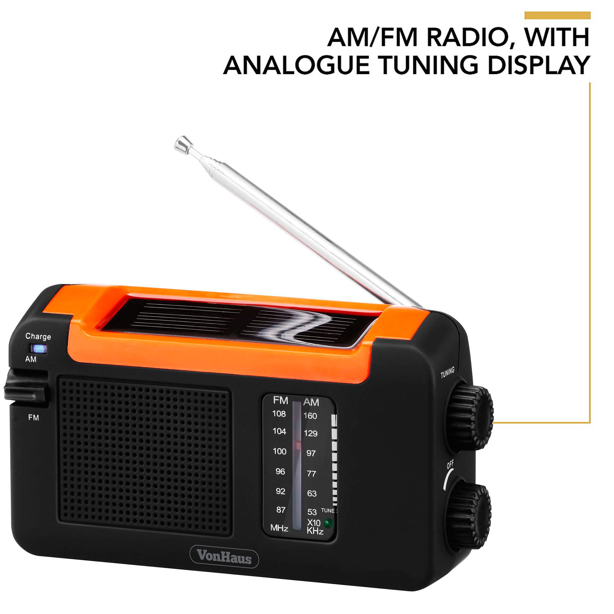 VonHaus Wind Up Solar Radio with Rechargeable Battery 5060351492317 eBay