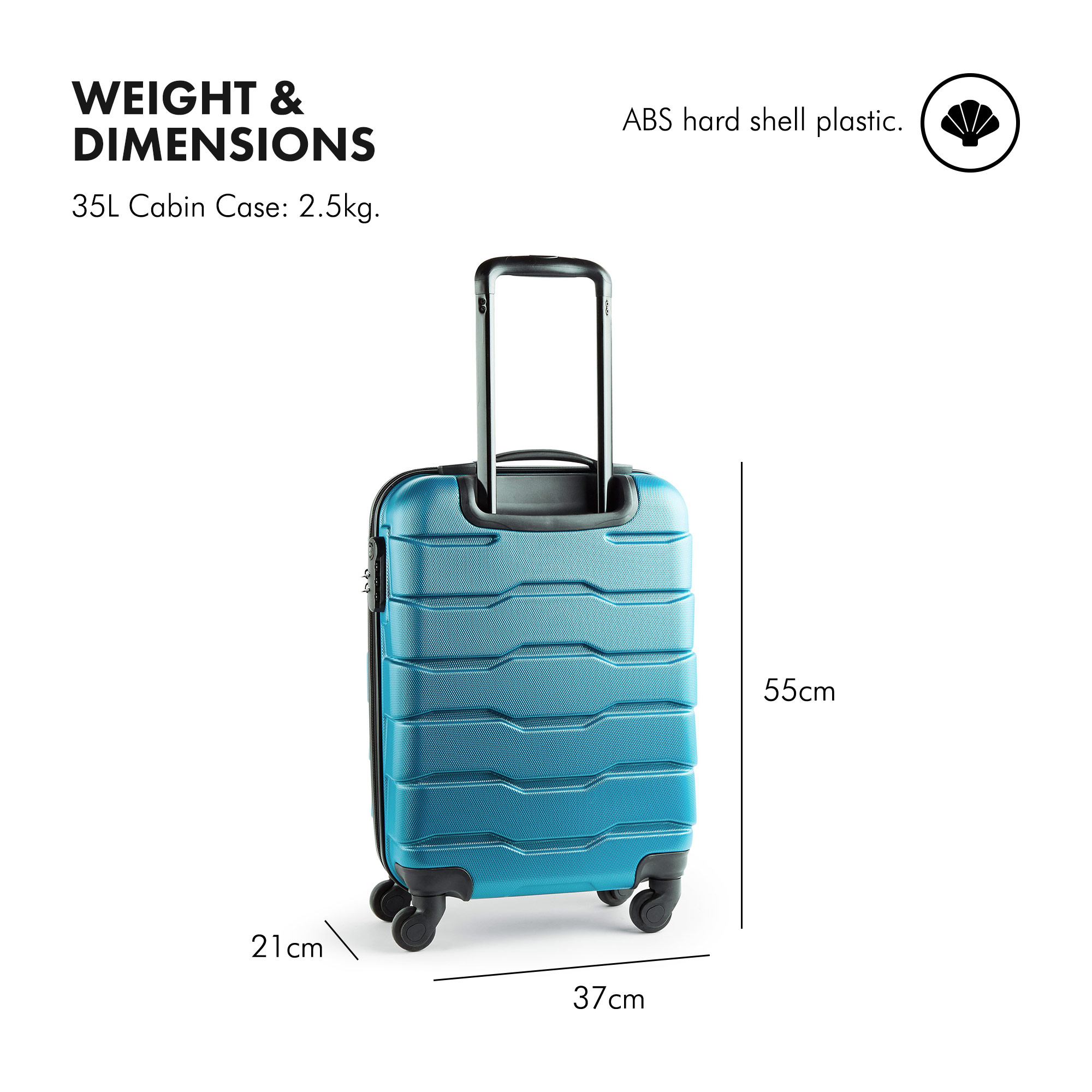 Vonhaus Abs Teal Cabin Bag Hard Shell Carry On Hand Luggage Travel