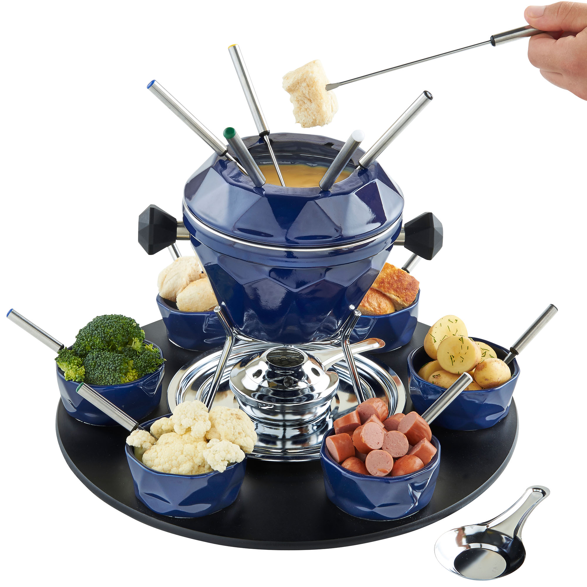 VonShef Rotating Cast Iron Fondue Party Set with Enamel Finish Blue eBay