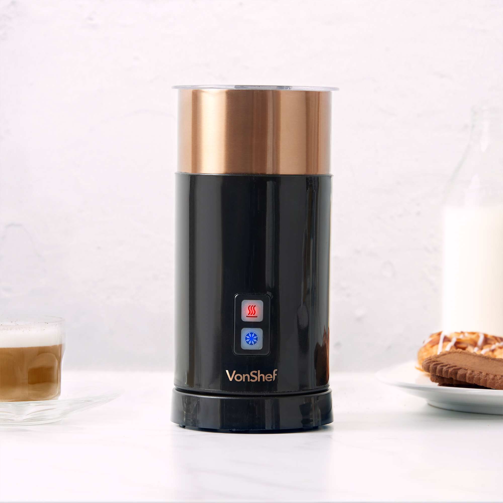 VonShef Milk Frother Electric Black Copper Double Wall Whisk Heater
