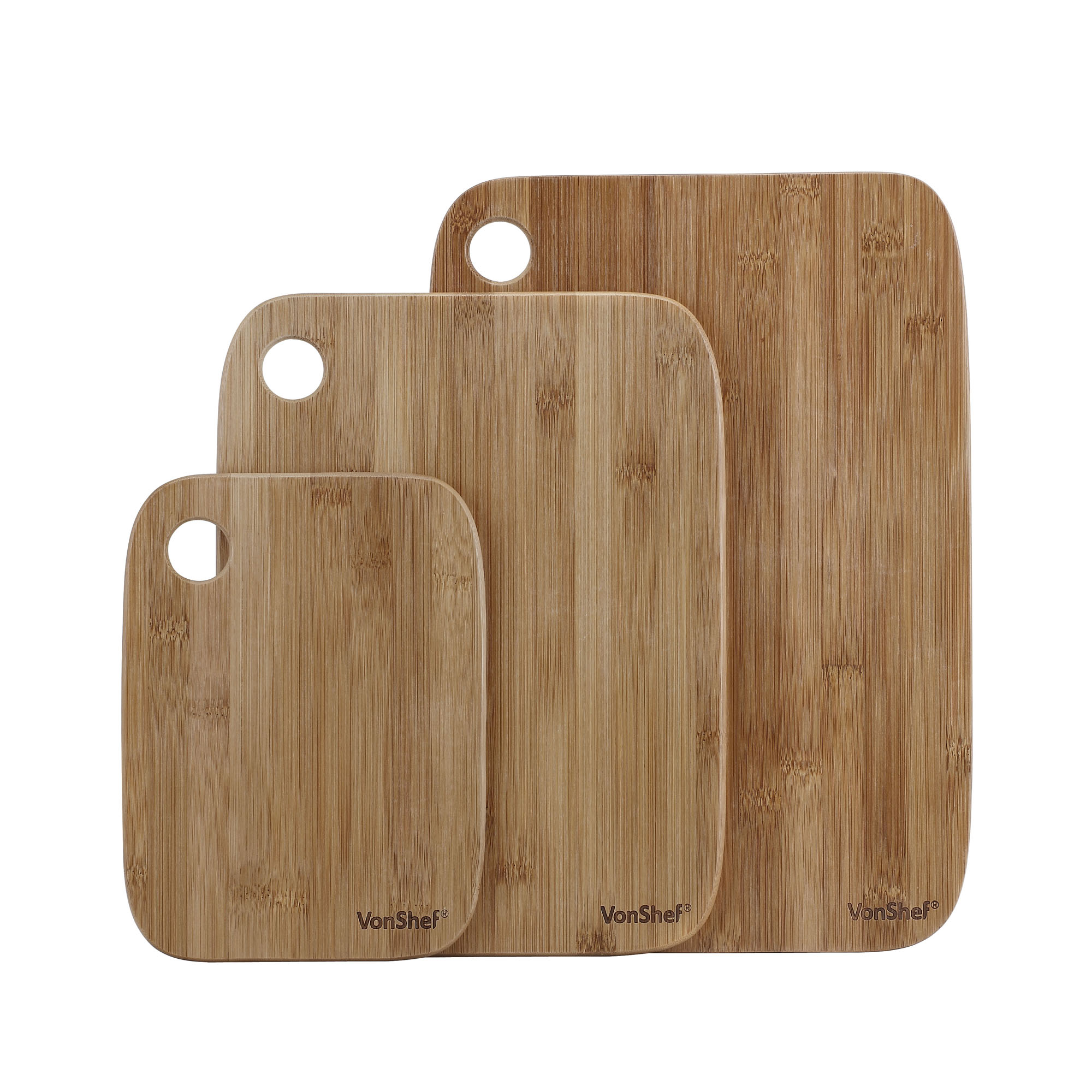 VonShef Chopping Board Set of 3 Cutting Block Bamboo Wooden Food Large