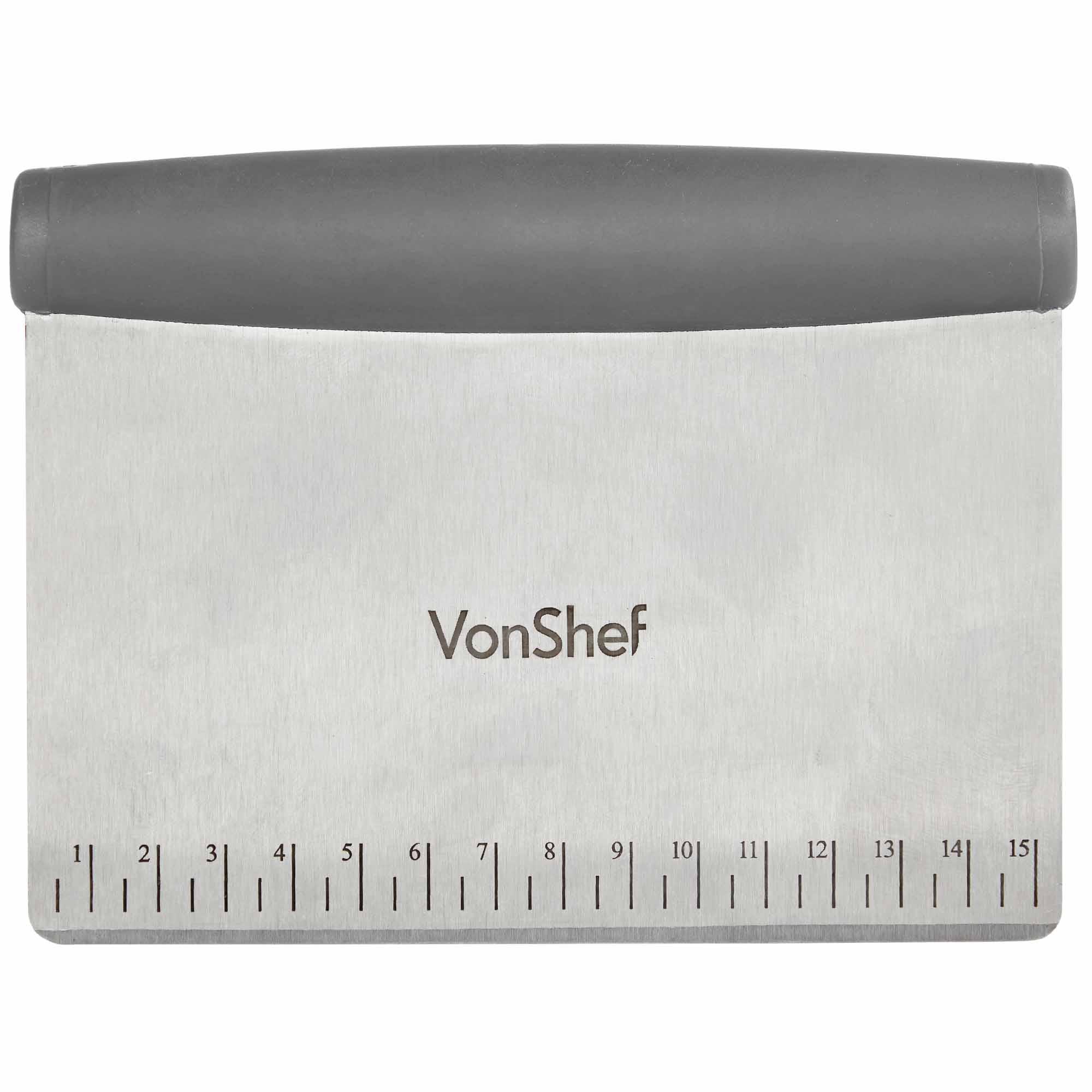 VONSHEF DOUGH SCRAPER – PROFESSIONAL STAINLESS STEEL - CUTTER / PASTRY SLICER WITH MEASURING GUIDE