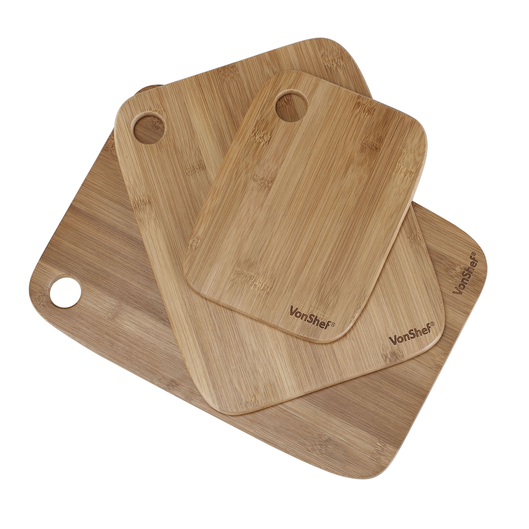 VonShef Chopping Board Set of 3 Cutting Block Bamboo Wooden Food Large