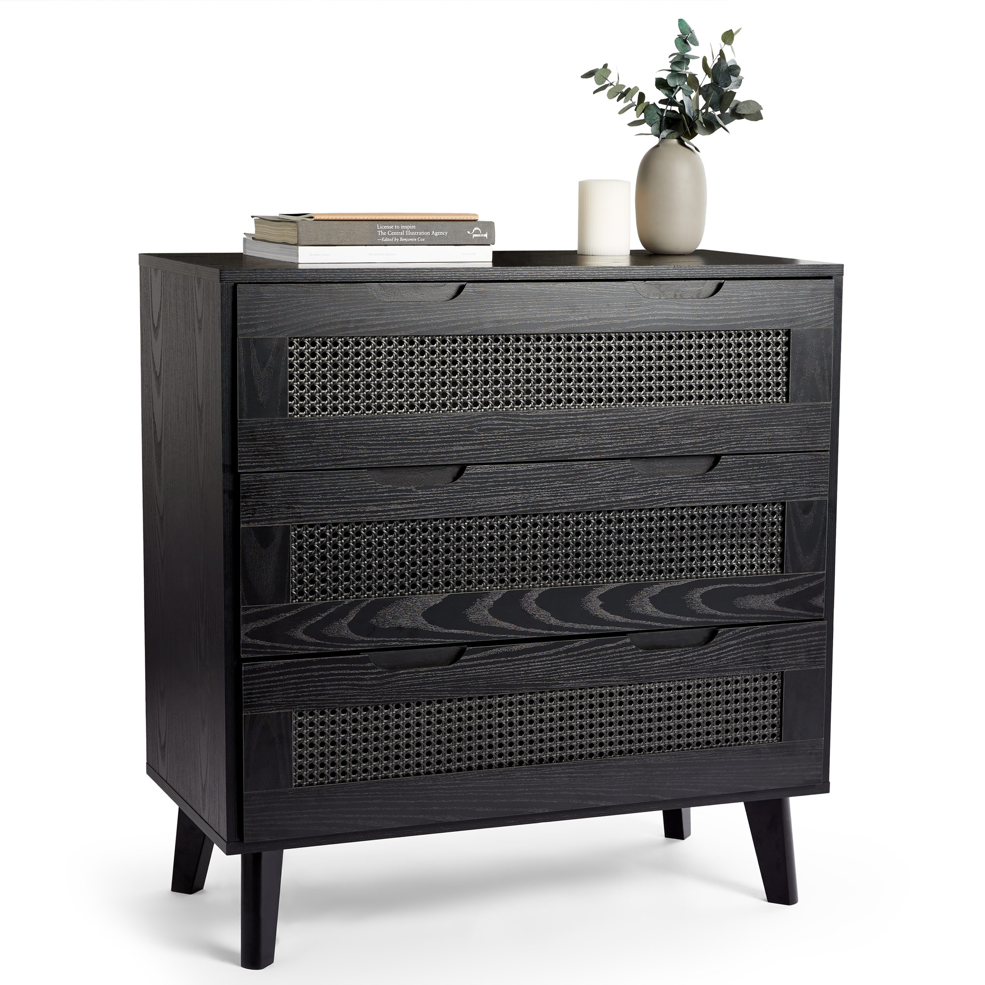Chest of Drawers Black Rattan | 3 Drawer Dresser Clothes Cabinet | Spinningfield 