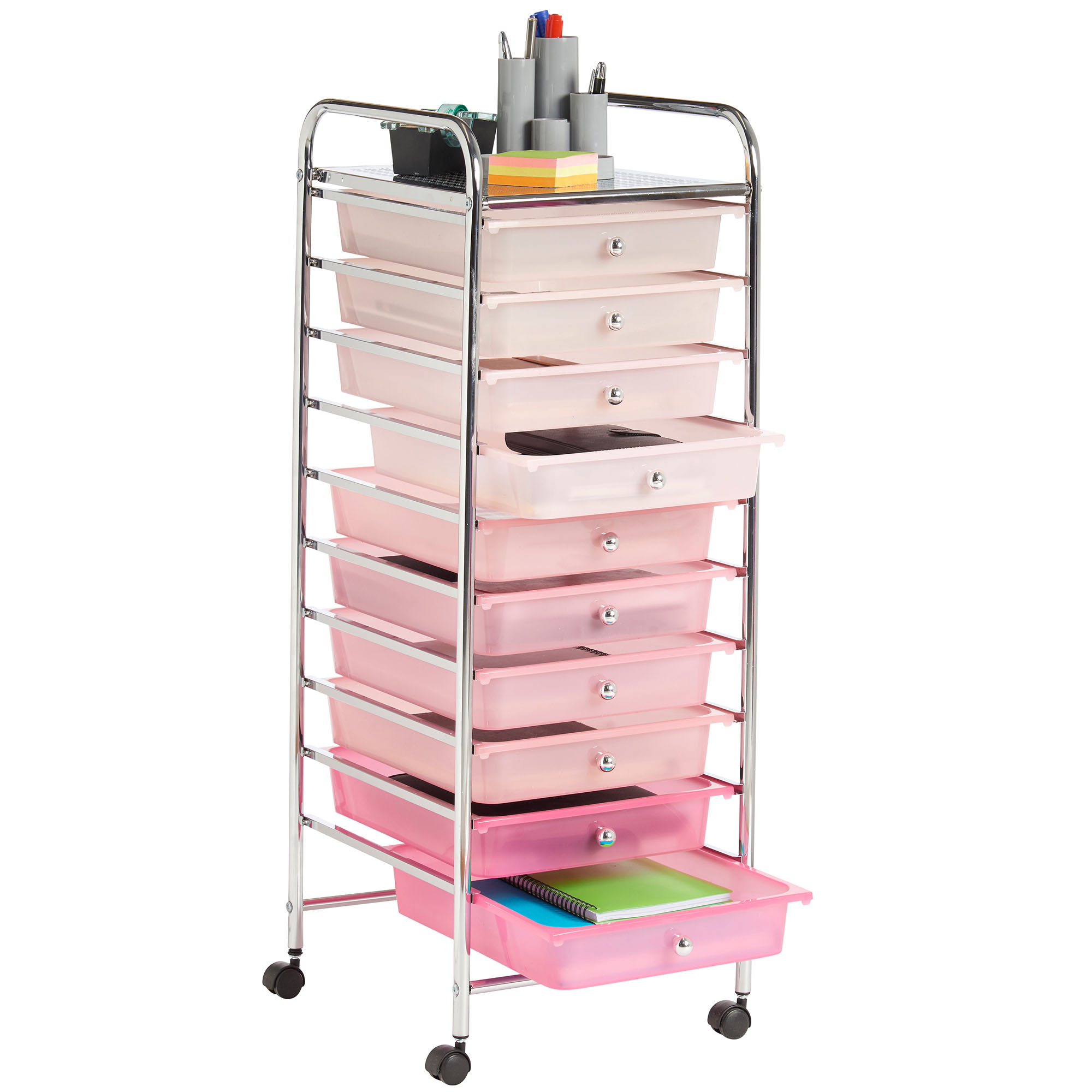 Vonhaus Pink Ombre 10 Drawer Make Up Mobile Home Office Salon
