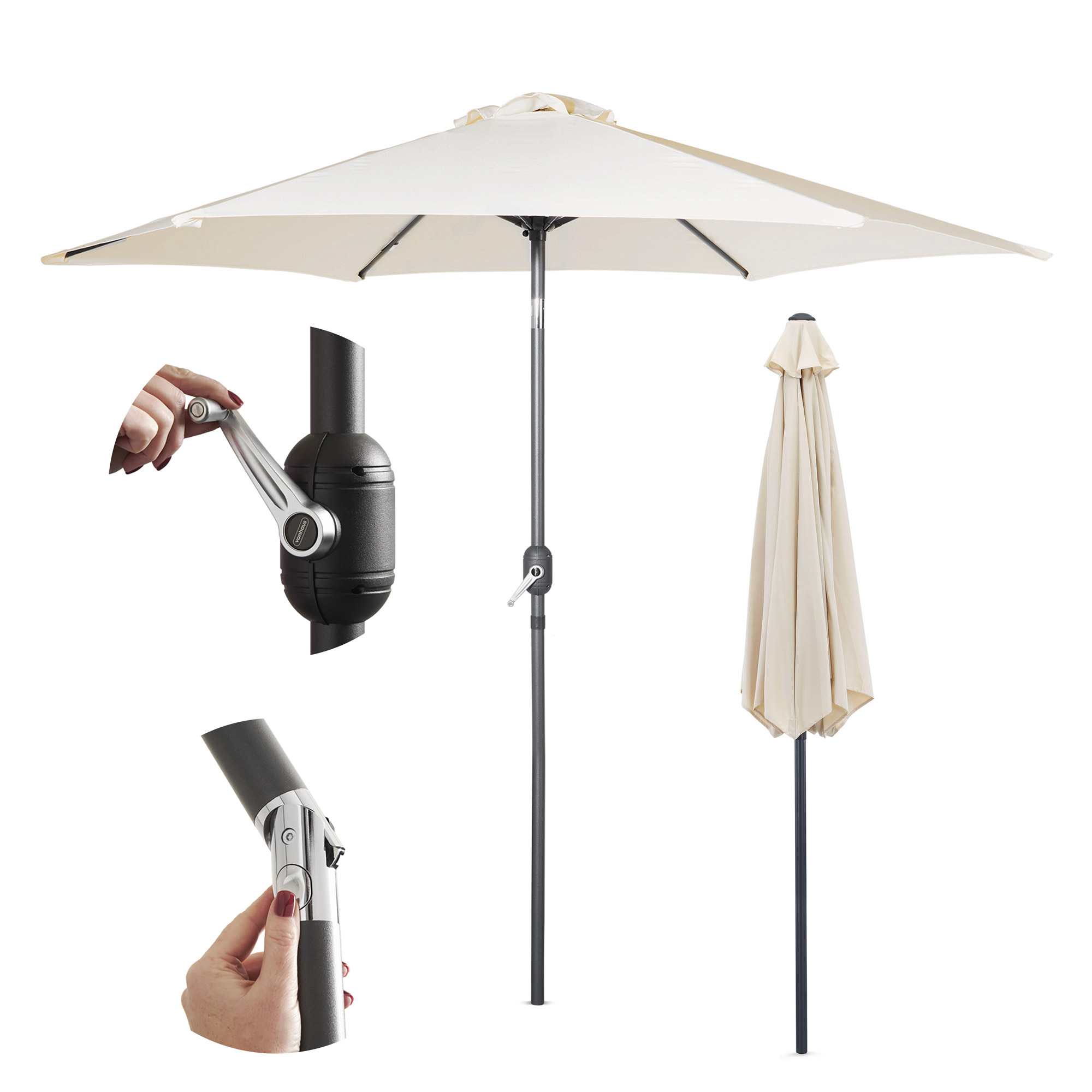 VonHaus Parasol 2.7M Garden Umbrella Sun Shade Canopy with Crank & Tilt Function