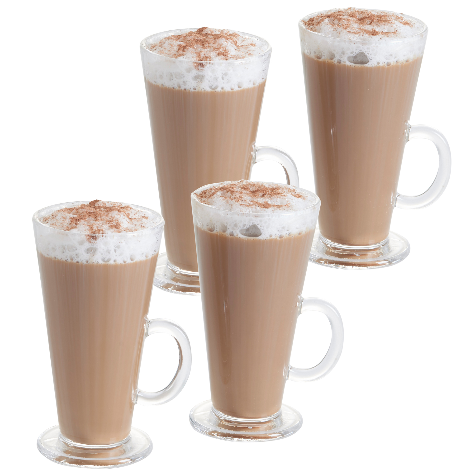 VonShef Latte Glasses 4pc Tall Mocha Cappuccino Coffee Hot Chocolate