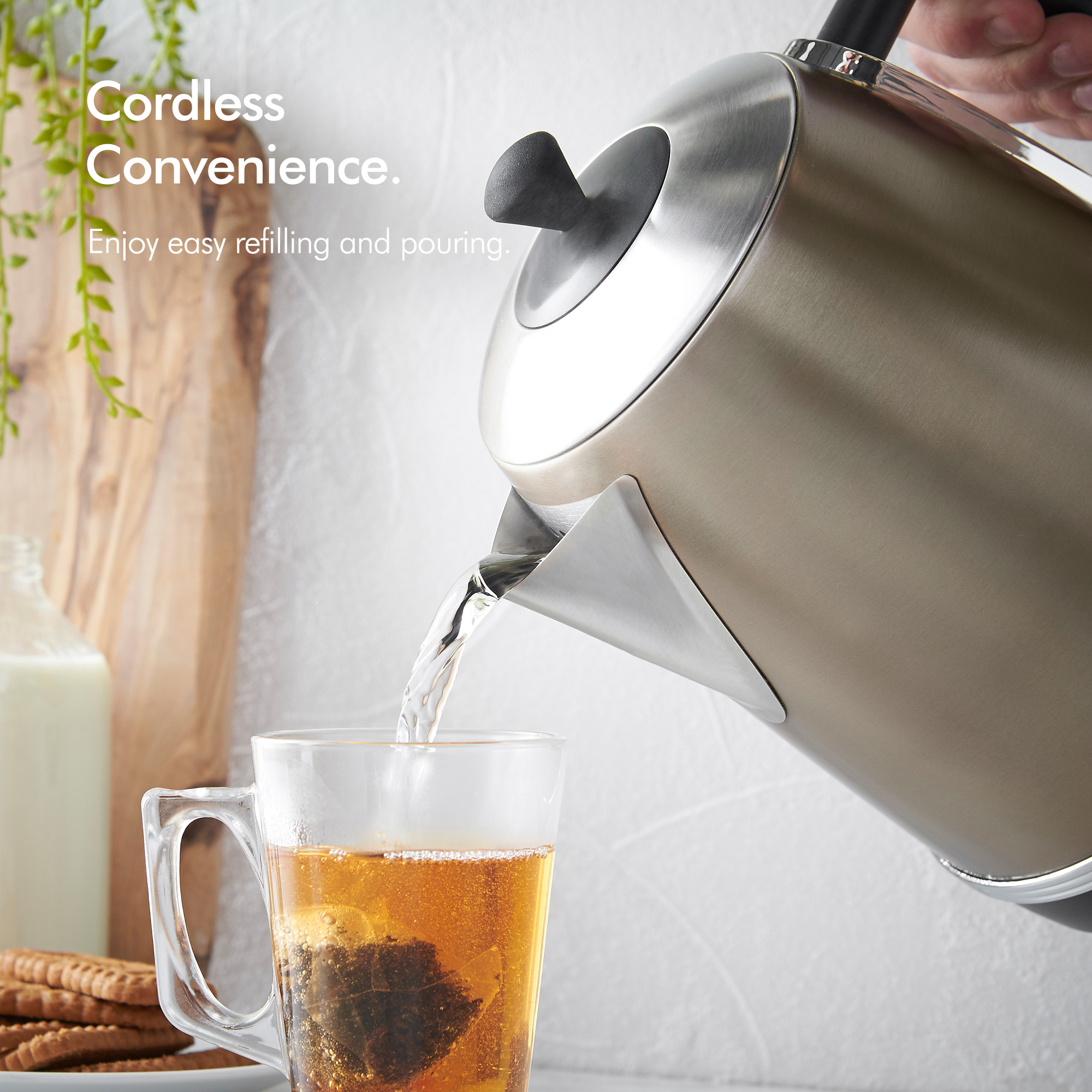 VonShef Kettle Stainless Steel 1.7L Electric 2000W Cordless Tea Jug