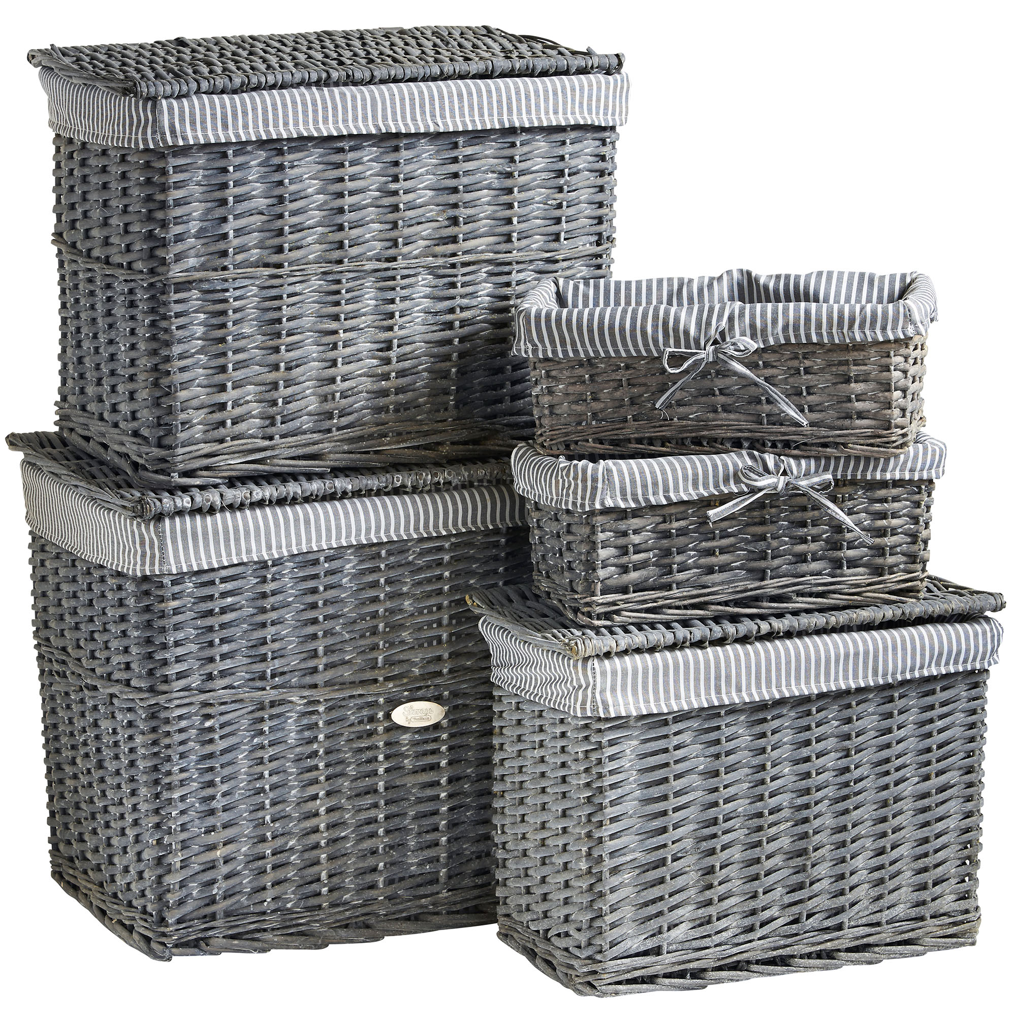 VonHaus 5 Piece Grey Natural Wicker Storage Basket Chest Trunk Hamper