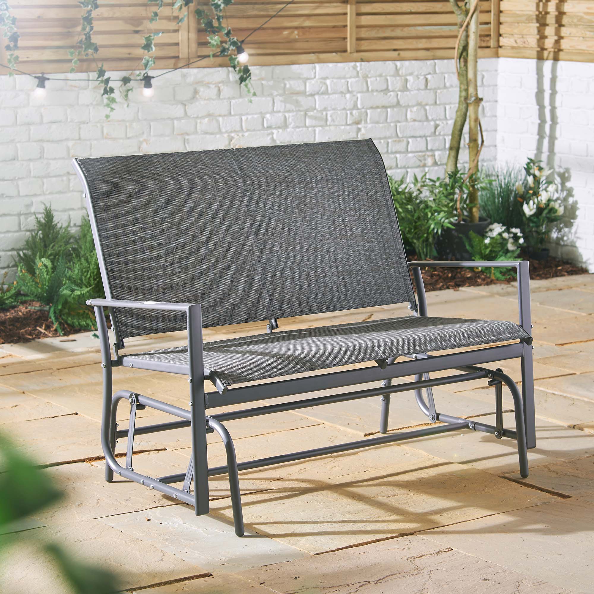 VonHaus 2 Seater Glider Bench – Grey Textoline/Mesh Fabric | eBay