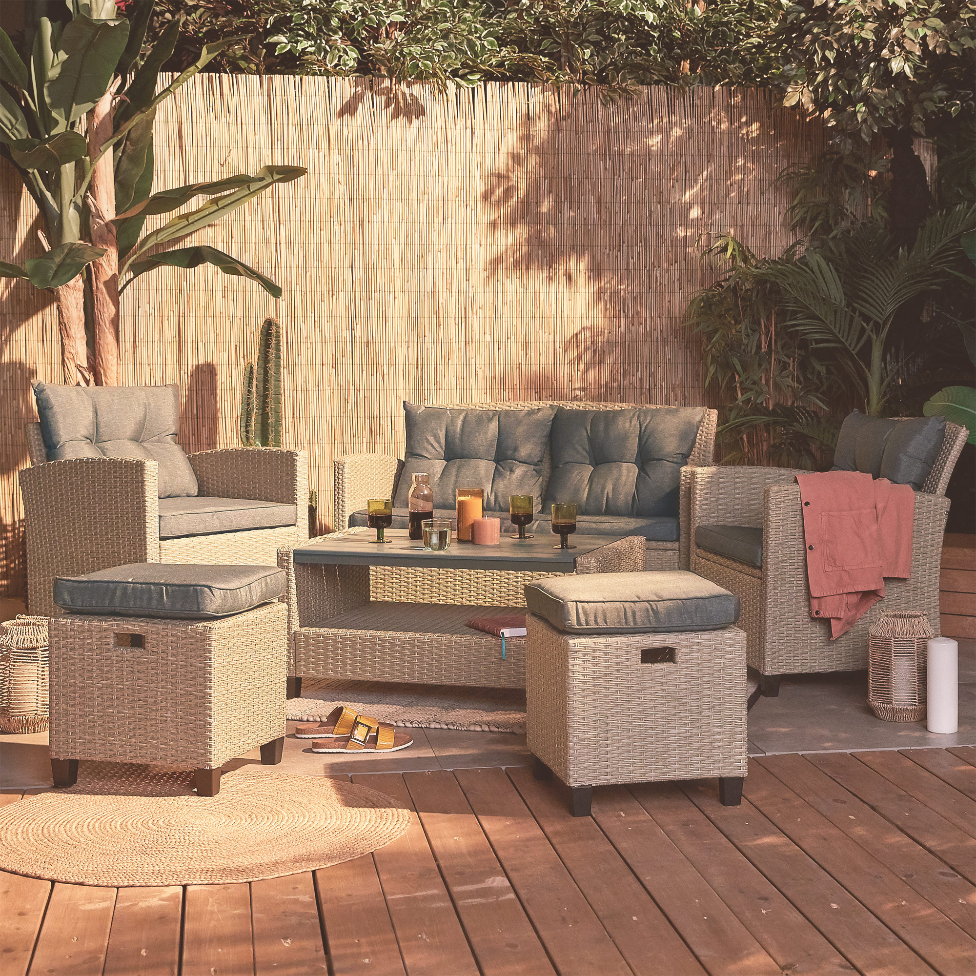 VonHaus 6 Seater Rattan Garden Furniture Set - Weather Proof - Grey