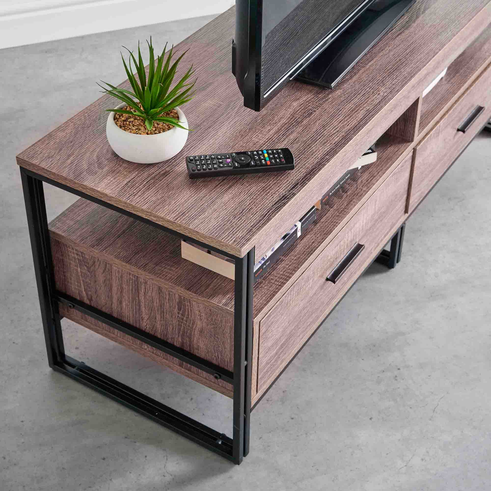 VonHaus TV Unit Media Stand - 2 Drawer 2 Shelf Rustic TV ...