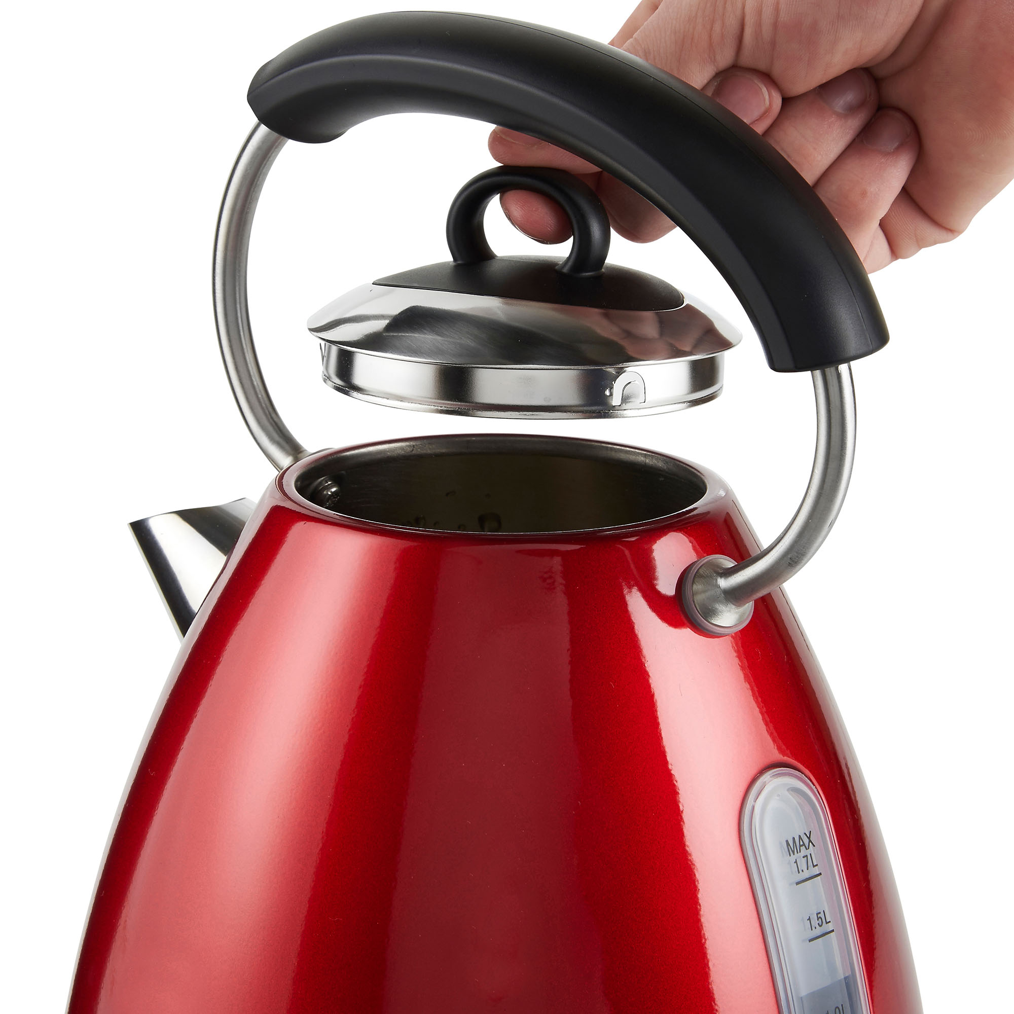 VonShef Red Electric Kettle Stainless Steel Pyramid Stainless Steel