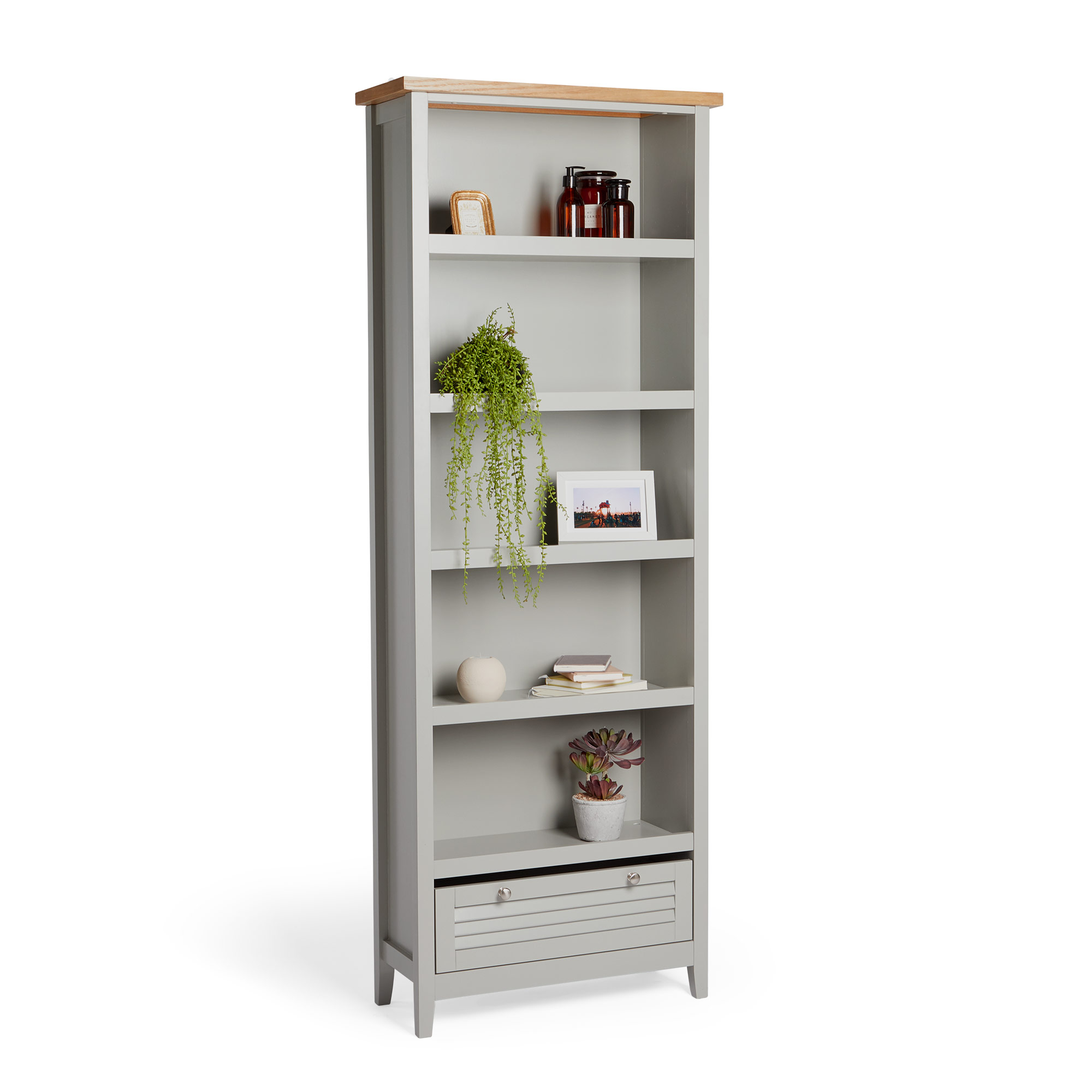 VonHaus Grey & Ash Wood Veneer Bookcase FreeStanding Bookshelf With